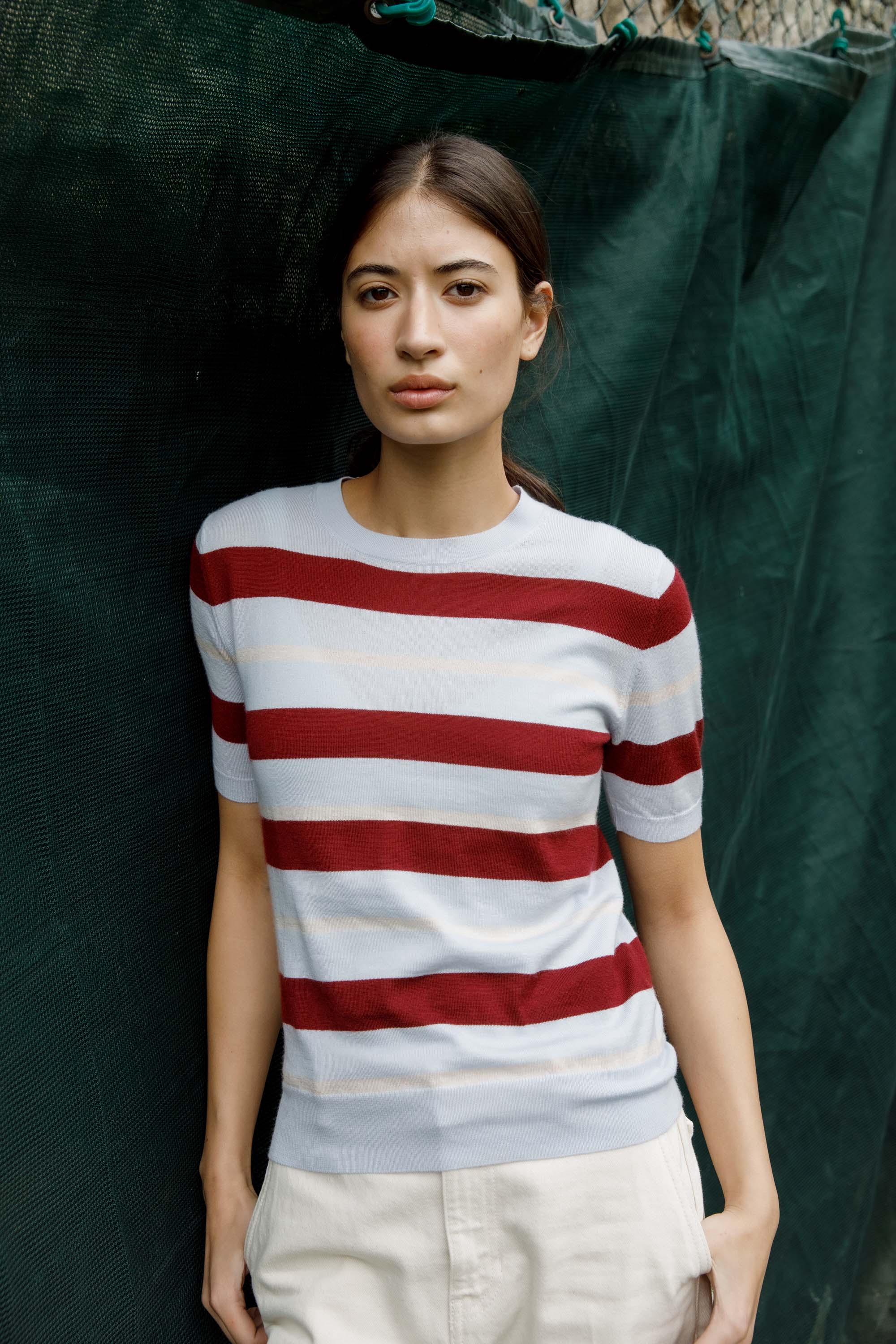 Stockbridge Stripe Cashmere T-Shirt - Pale Blue