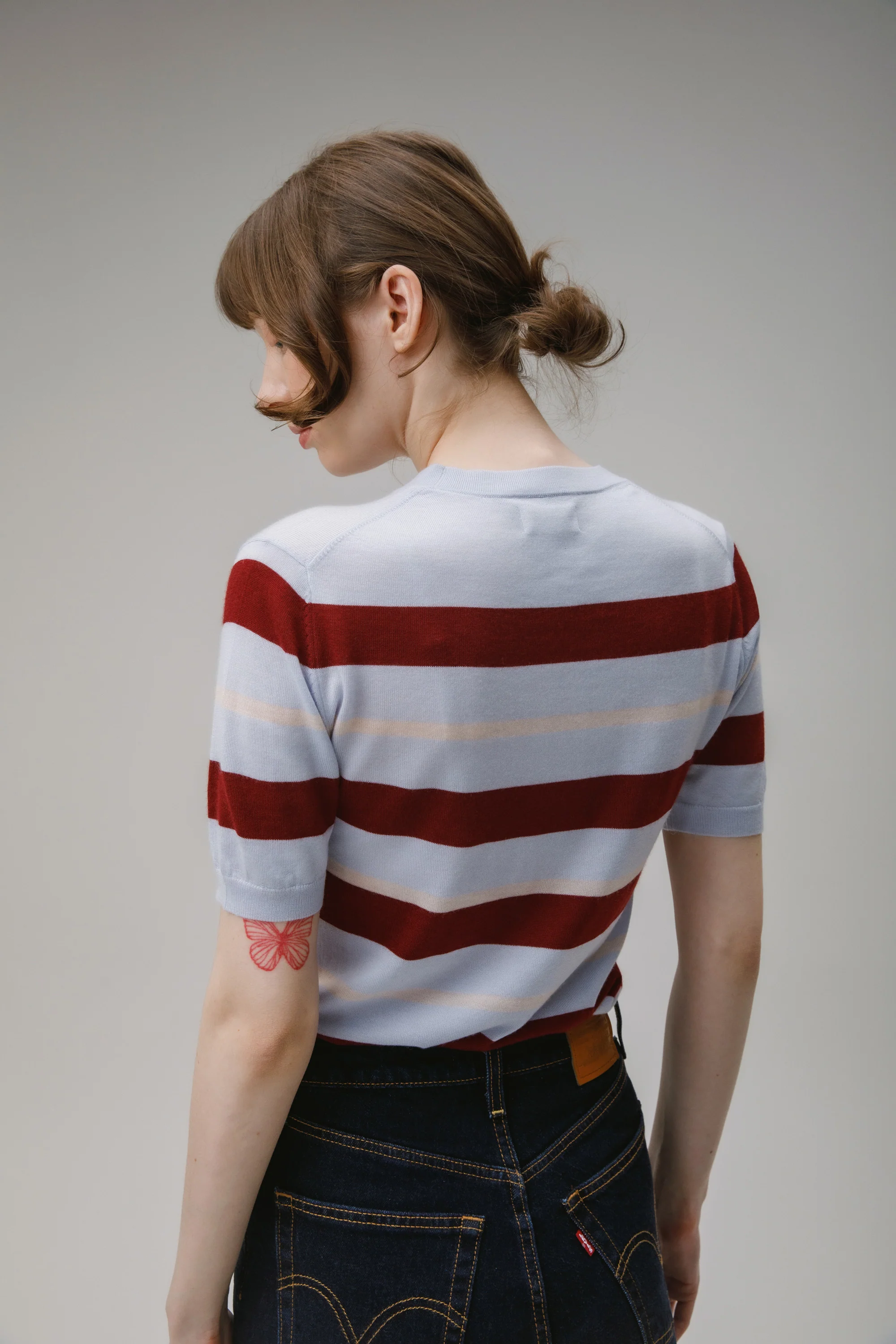 Stockbridge Stripe Cashmere T-Shirt - Pale Blue - Image 3