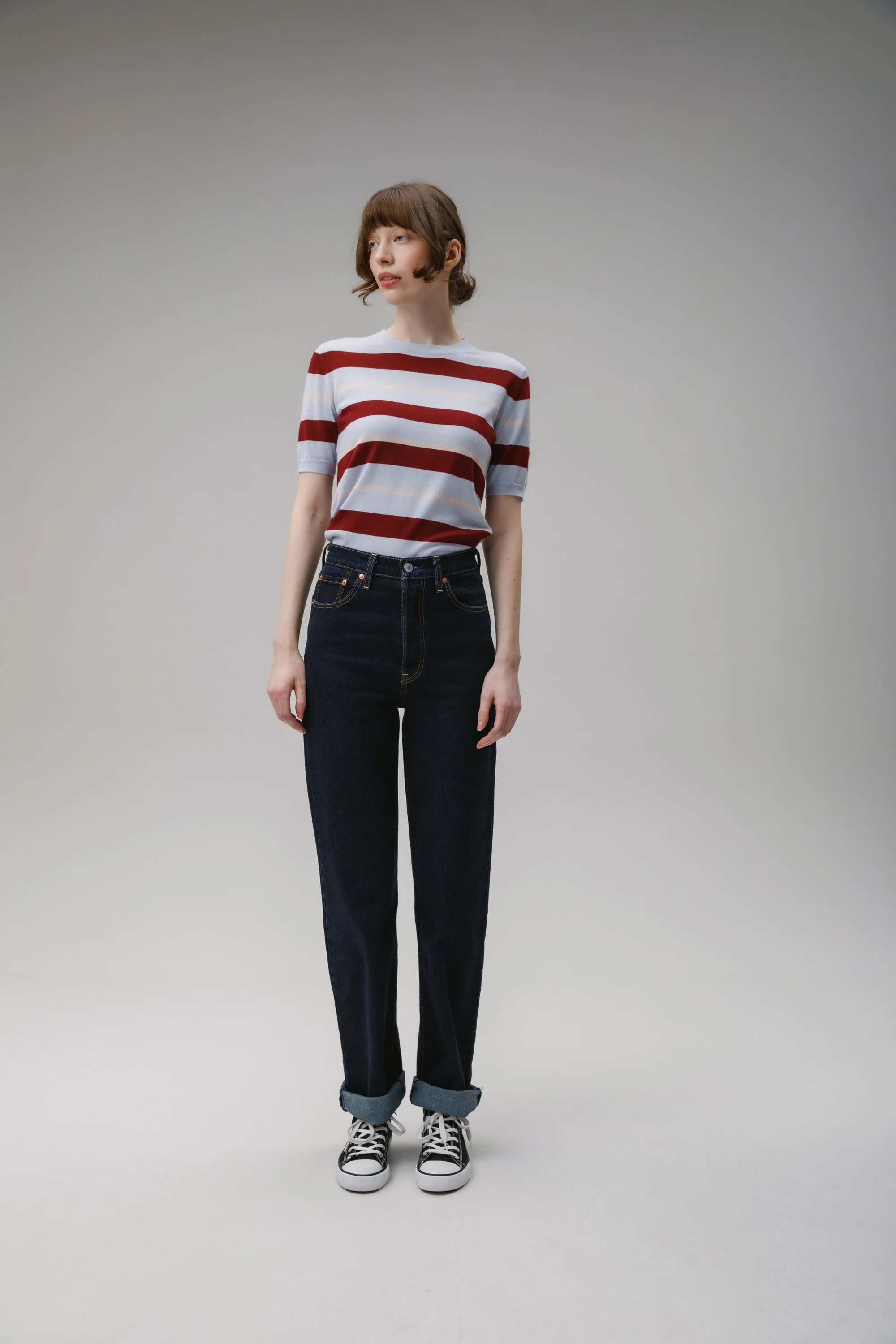 Stockbridge Stripe Cashmere T-Shirt - Pale Blue - Image 4