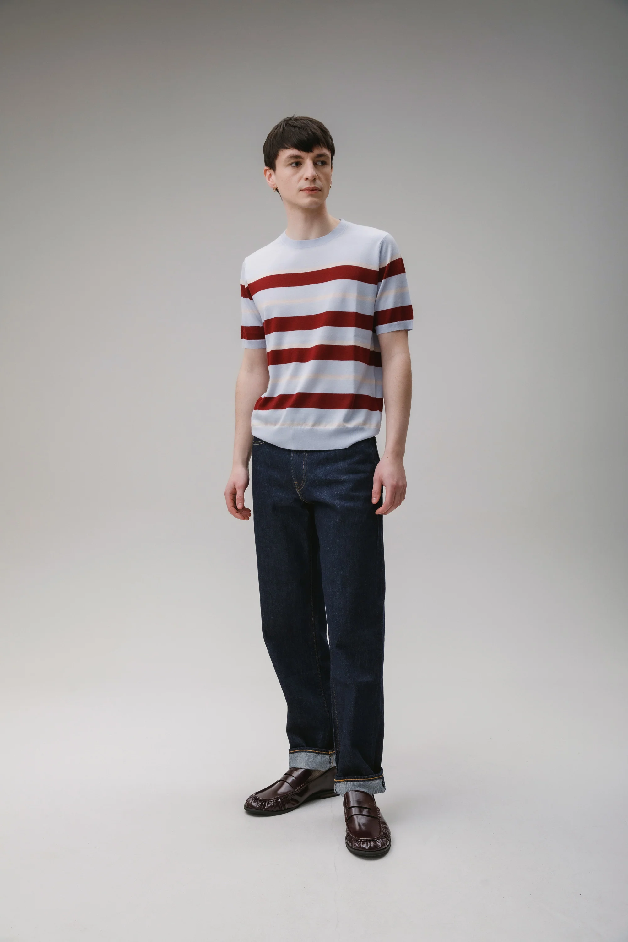 Stockbridge Stripe Cashmere T-Shirt - Pale Blue - Image 5