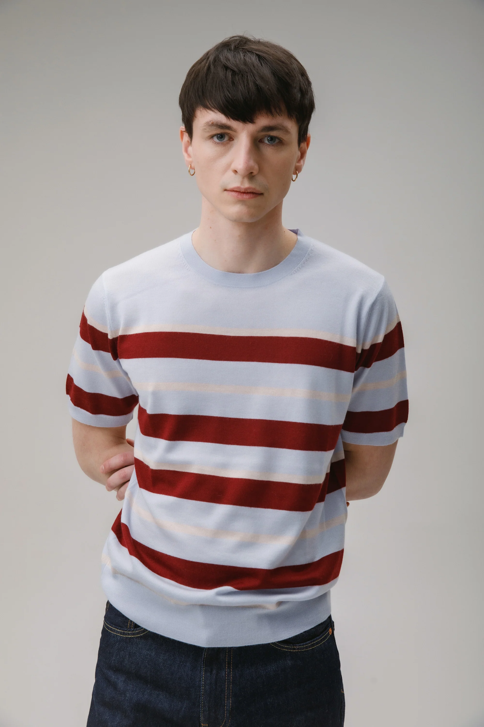 Stockbridge Stripe Cashmere T-Shirt - Pale Blue - Image 7
