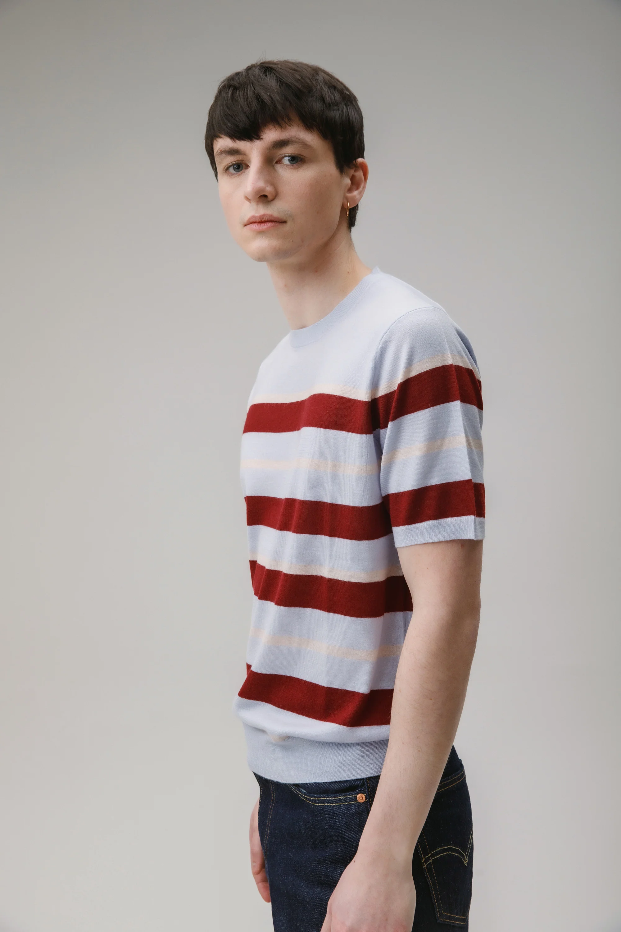 Stockbridge Stripe Cashmere T-Shirt - Pale Blue - Image 8