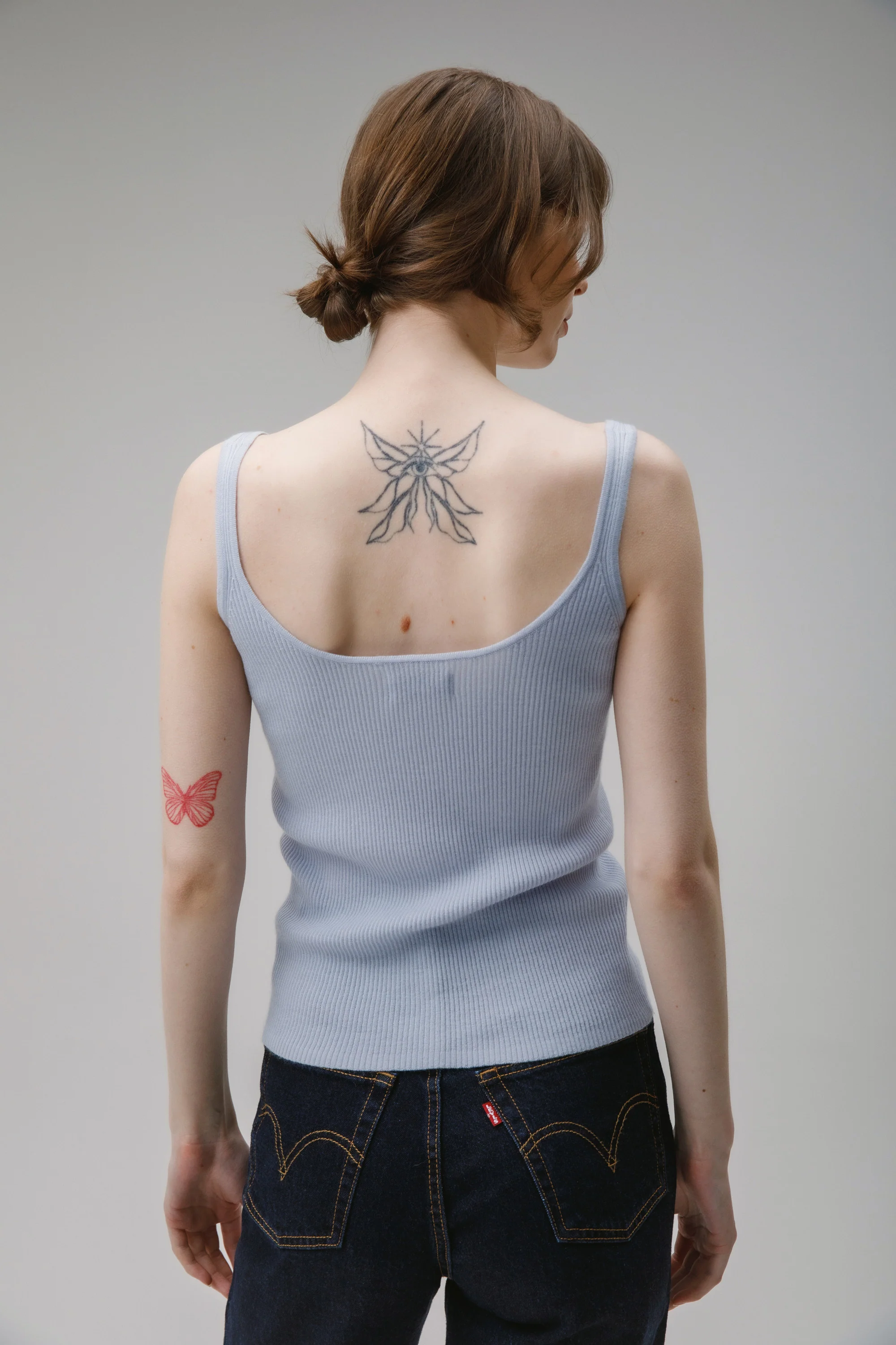 Strappy Ribbed Cashmere Vest - Pale Blue - Image 3