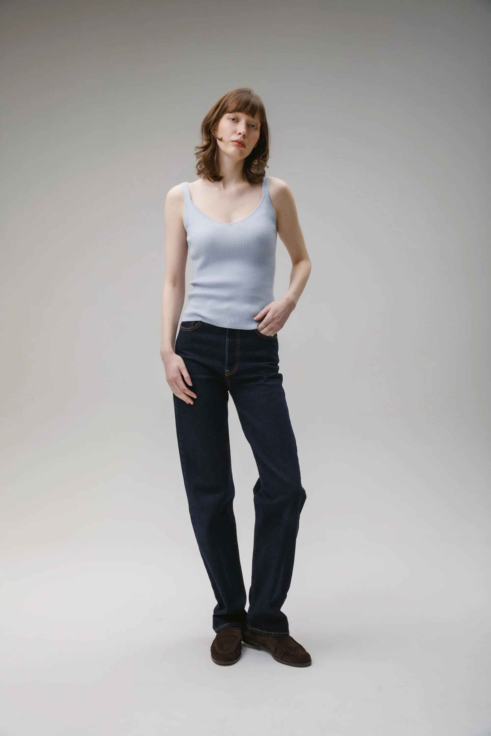 Strappy Ribbed Cashmere Vest - Pale Blue - Image 4