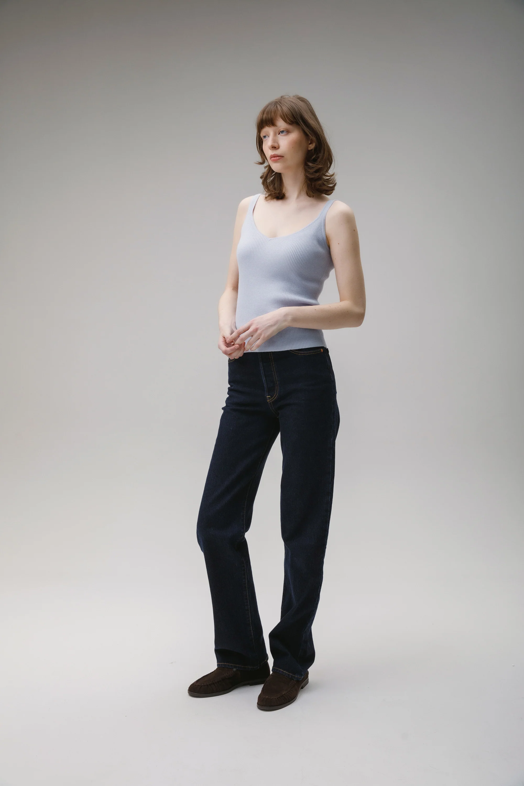 Strappy Ribbed Cashmere Vest - Pale Blue - Image 5