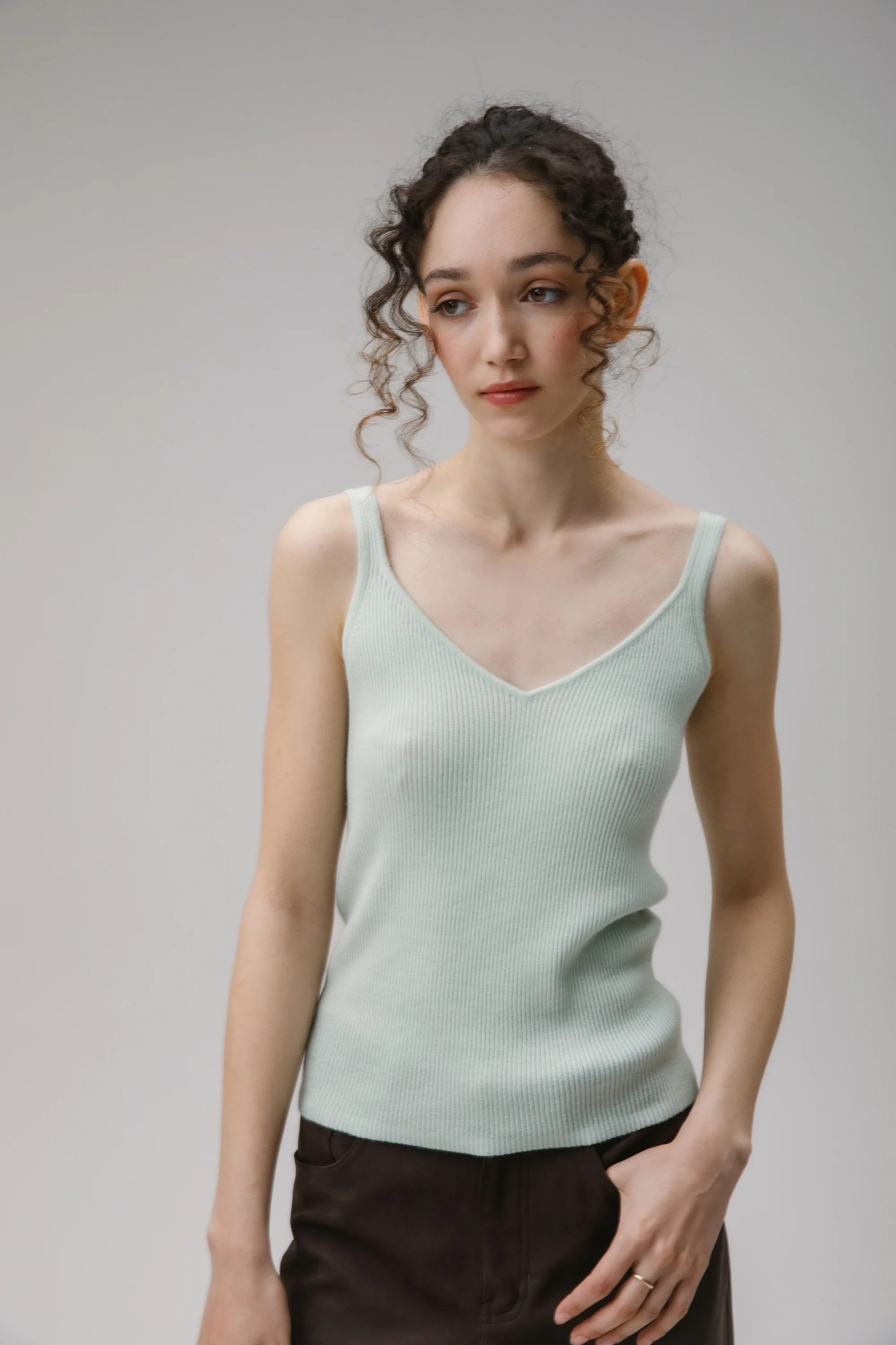 Strappy Ribbed Cashmere Vest - Pale Green - Image 2