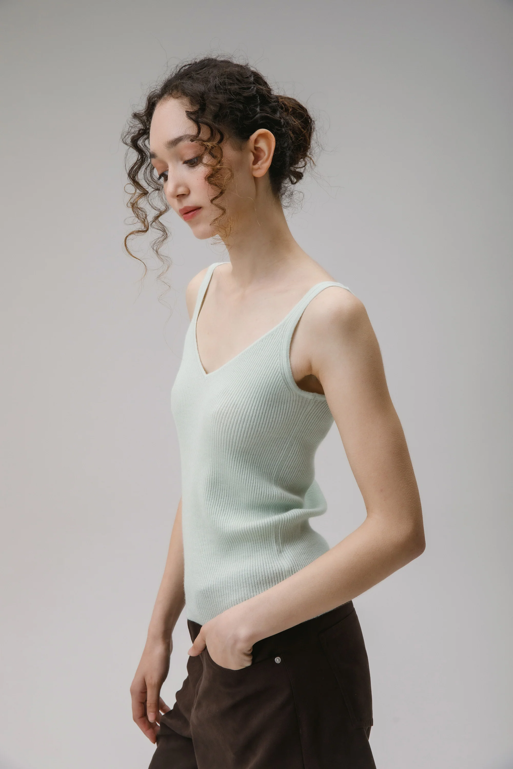 Strappy Ribbed Cashmere Vest - Pale Green - Image 3