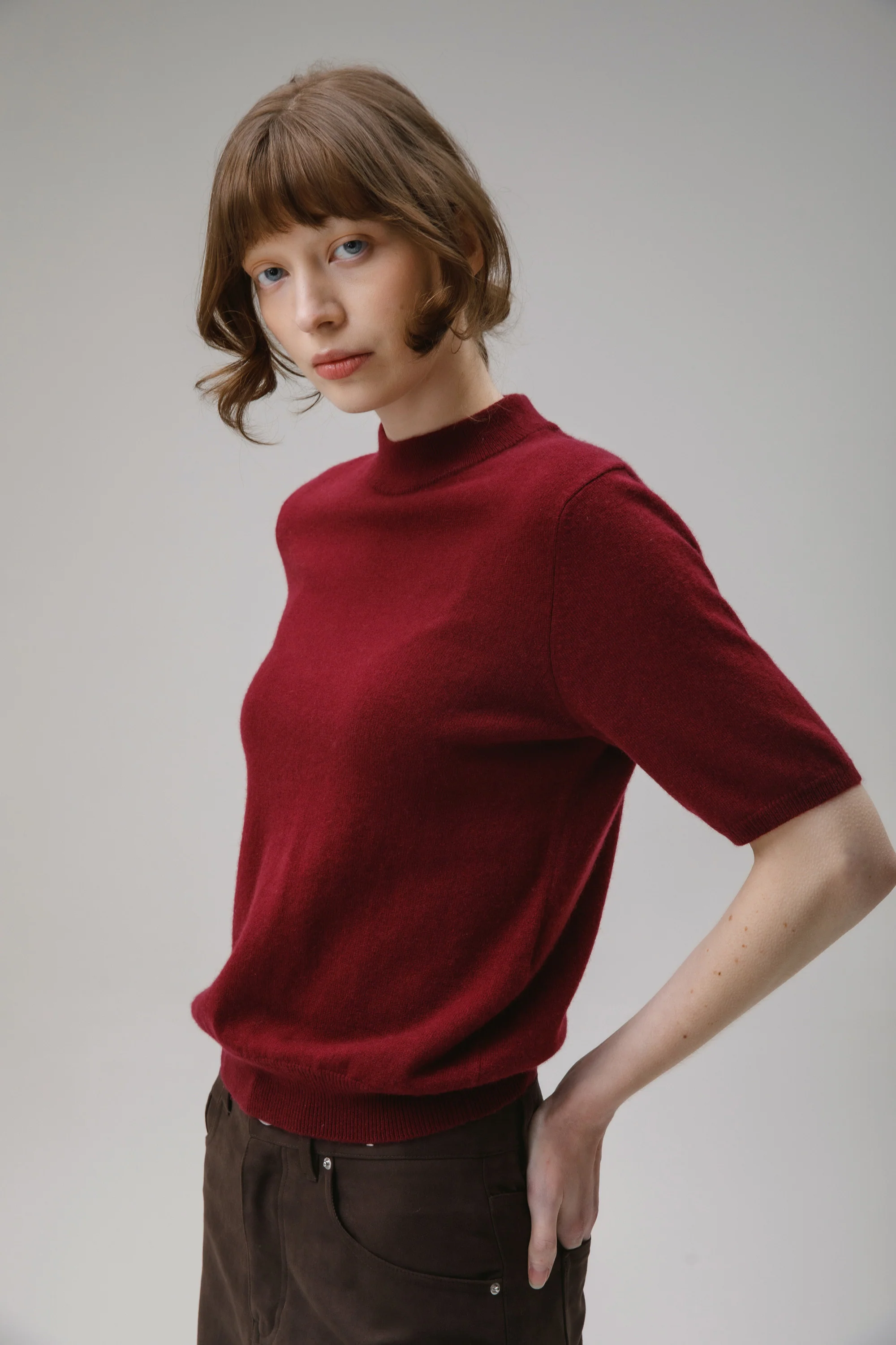 Trinity Cashmere T-Shirt - Burgundy - Image 2