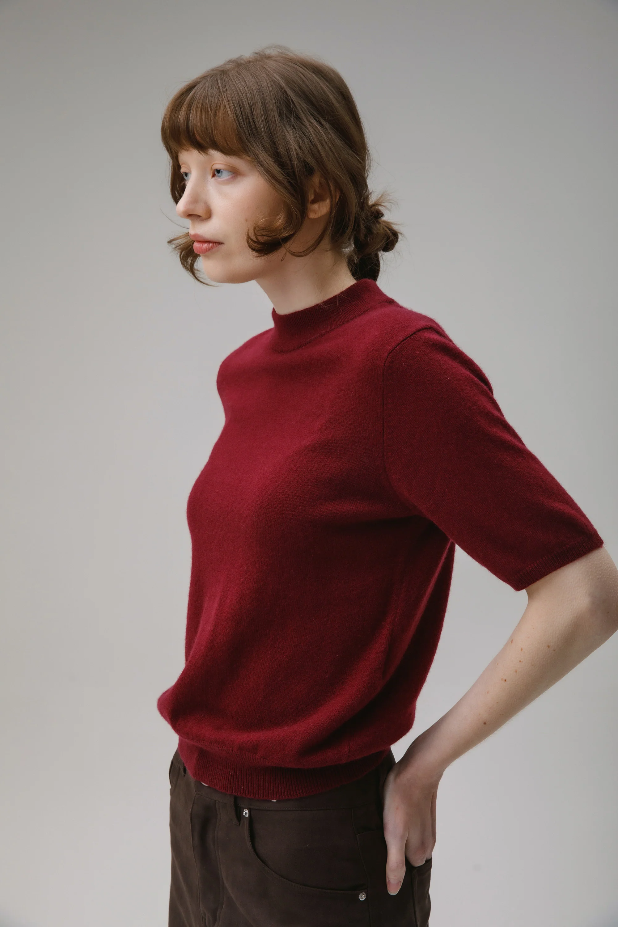 Trinity Cashmere T-Shirt - Burgundy - Image 3