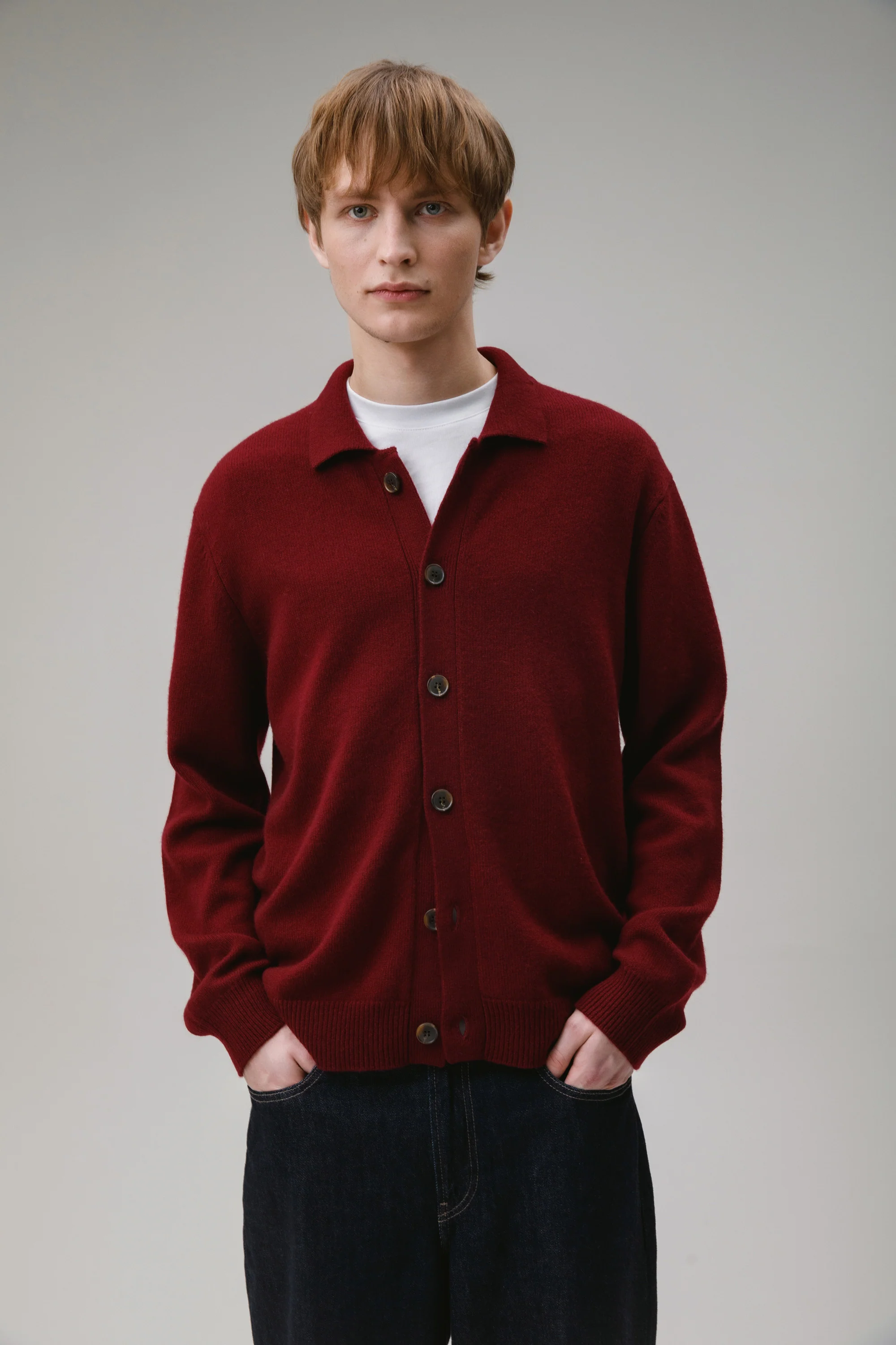 Unisex Baseball Cashmere Jacket - Burgundy - Image 2