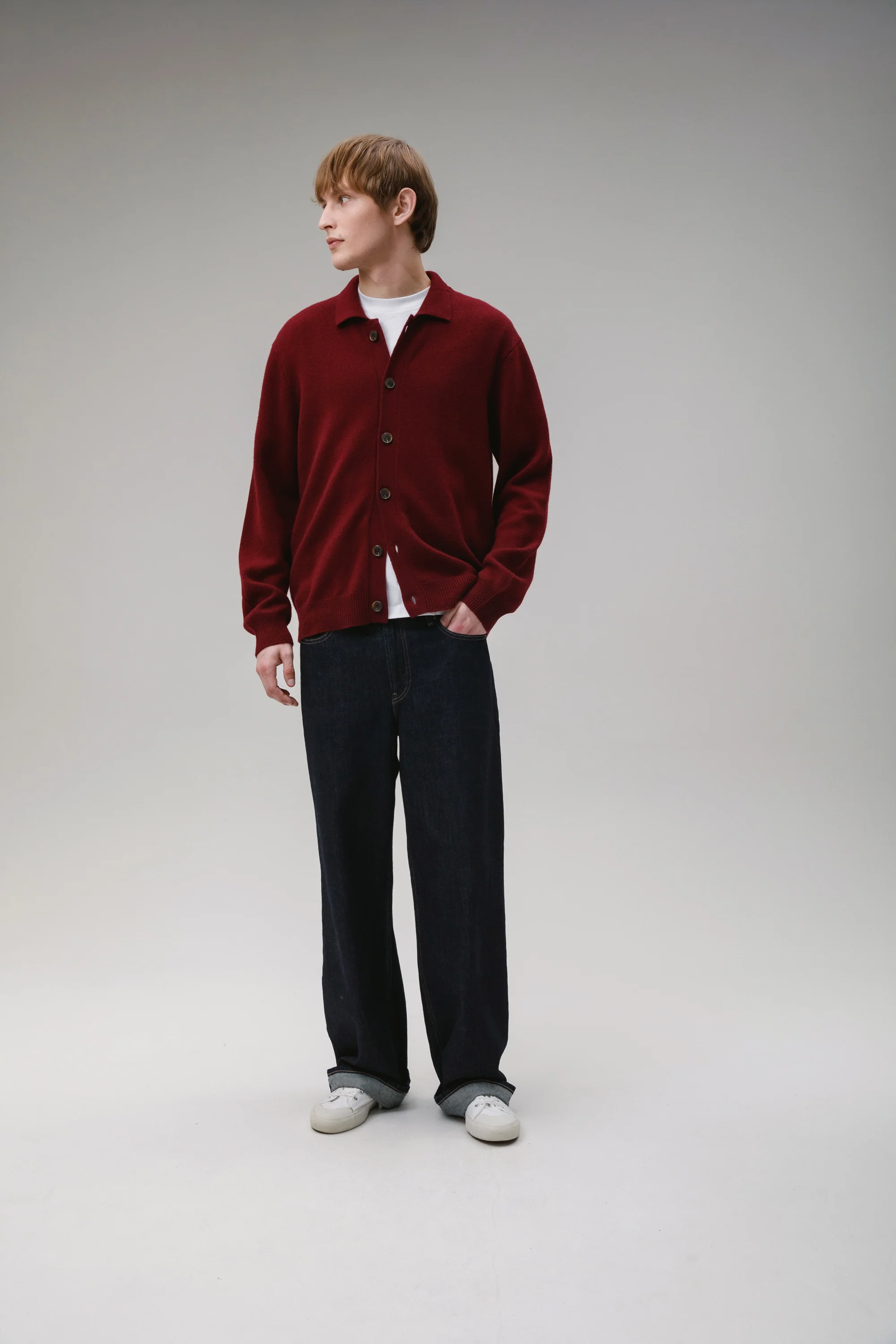 Unisex Baseball Cashmere Jacket - Burgundy - Image 3