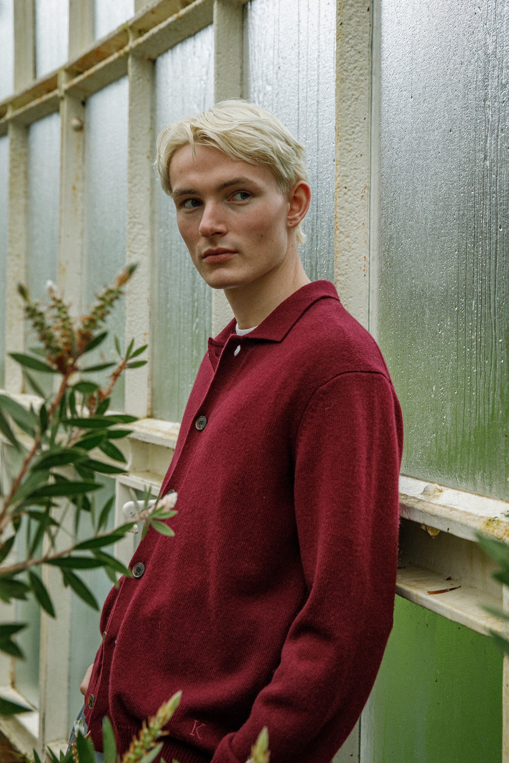 Unisex Baseball Cashmere Jacket - Burgundy - Image 4
