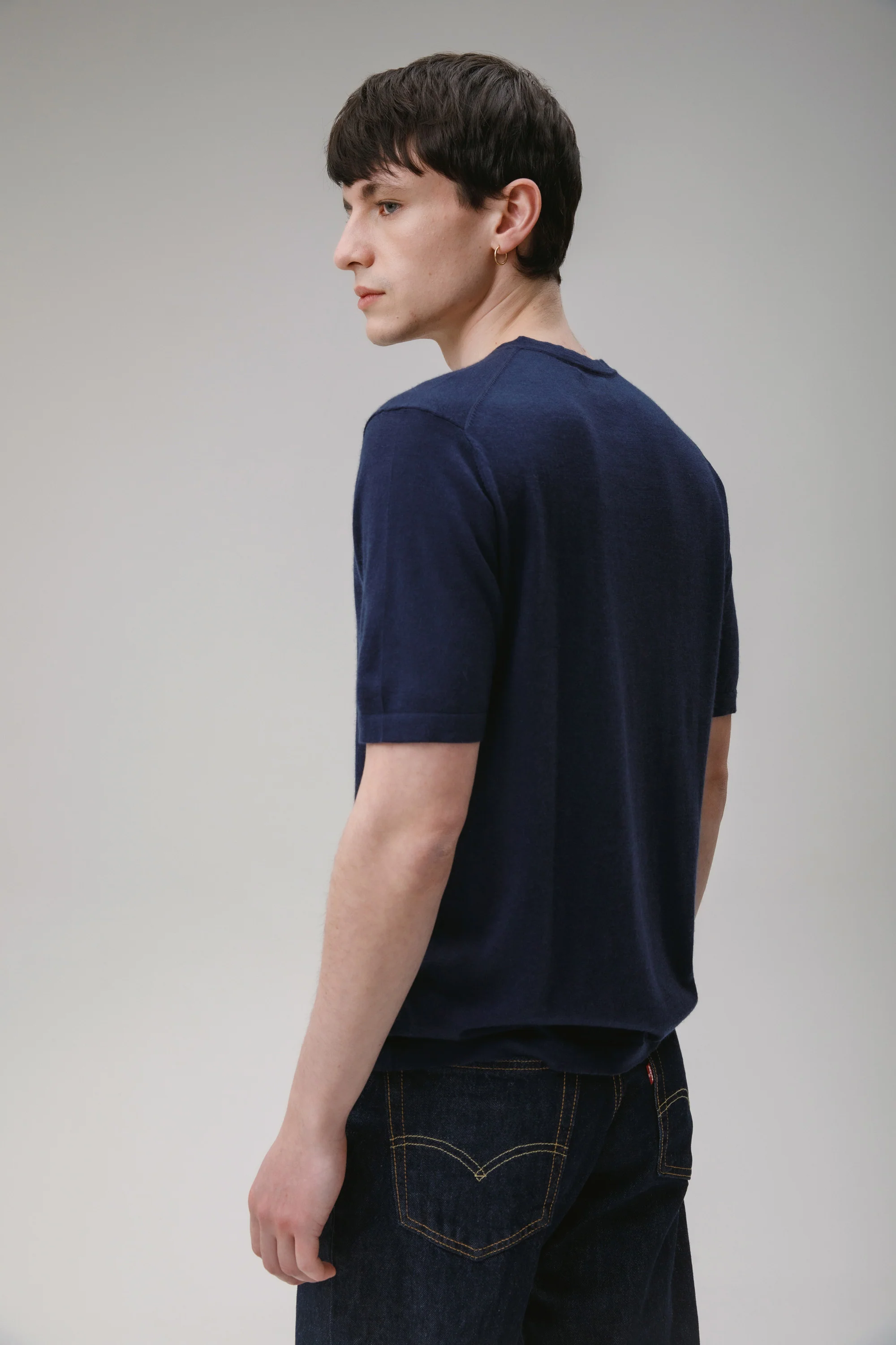 Unisex Boxy Cashmere T-Shirt - Classic Navy - Image 3