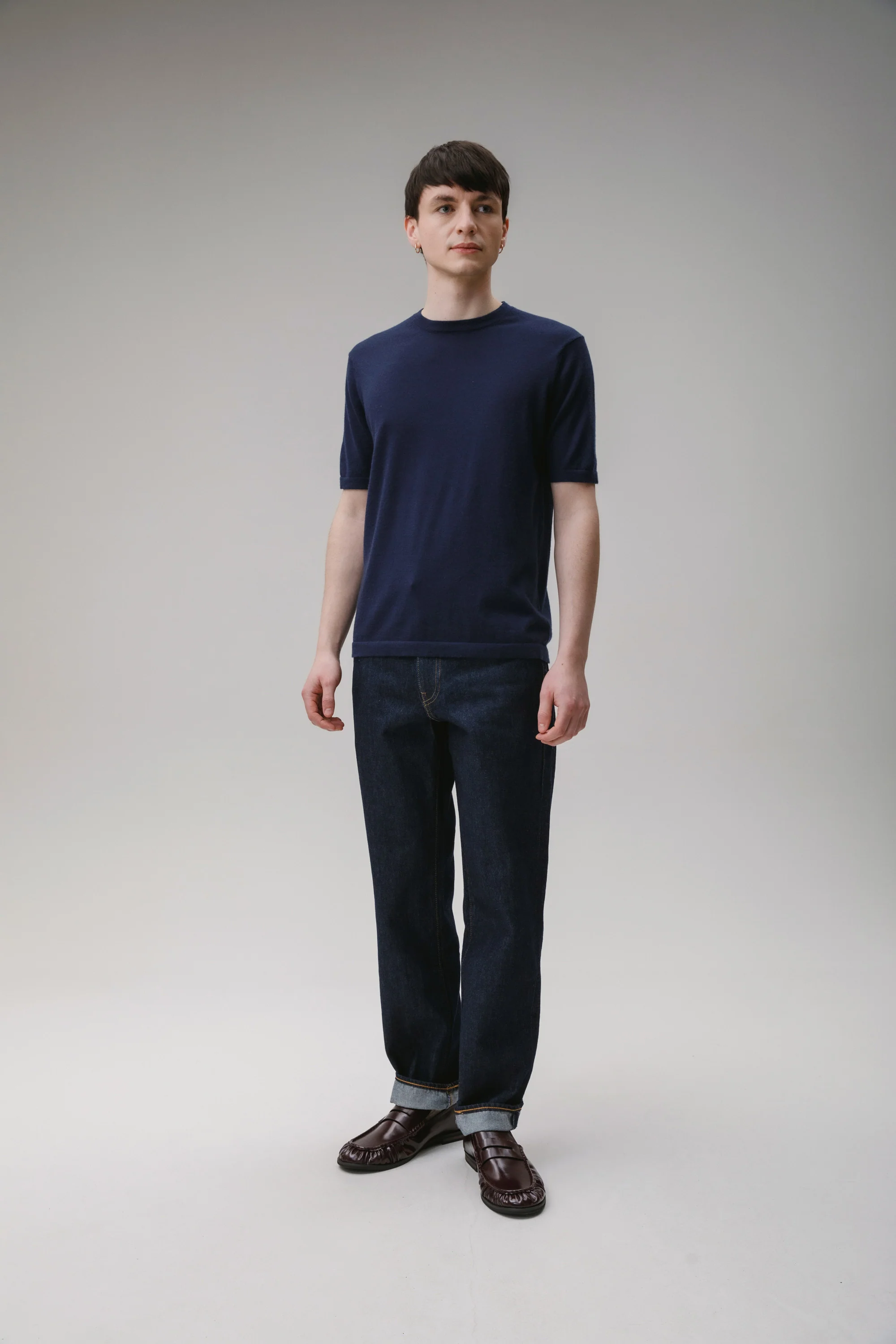 Unisex Boxy Cashmere T-Shirt - Classic Navy - Image 4