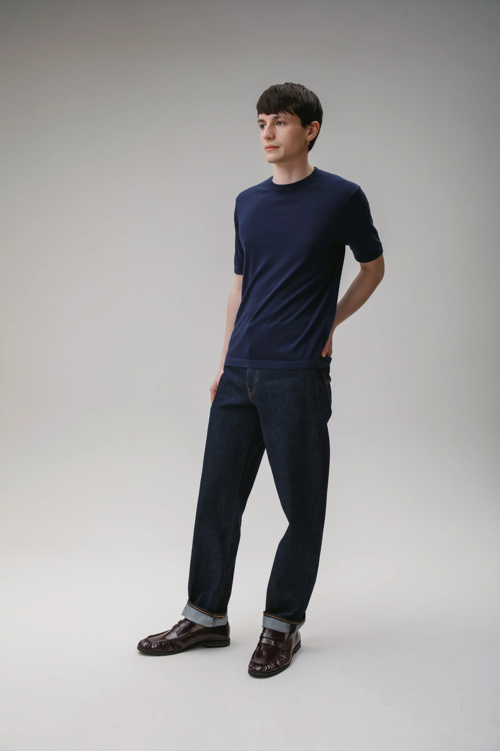 Unisex Boxy Cashmere T-Shirt - Classic Navy - Image 5