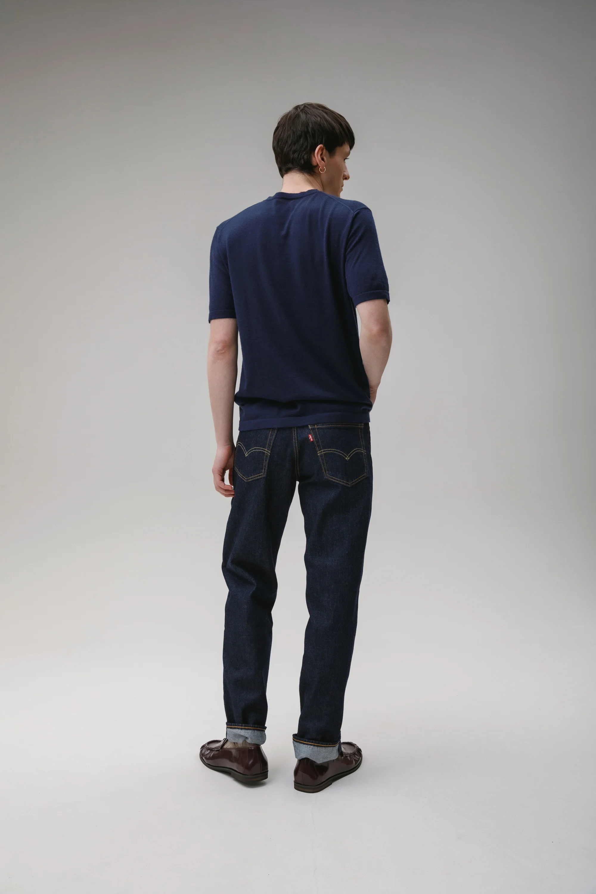 Unisex Boxy Cashmere T-Shirt - Classic Navy - Image 6