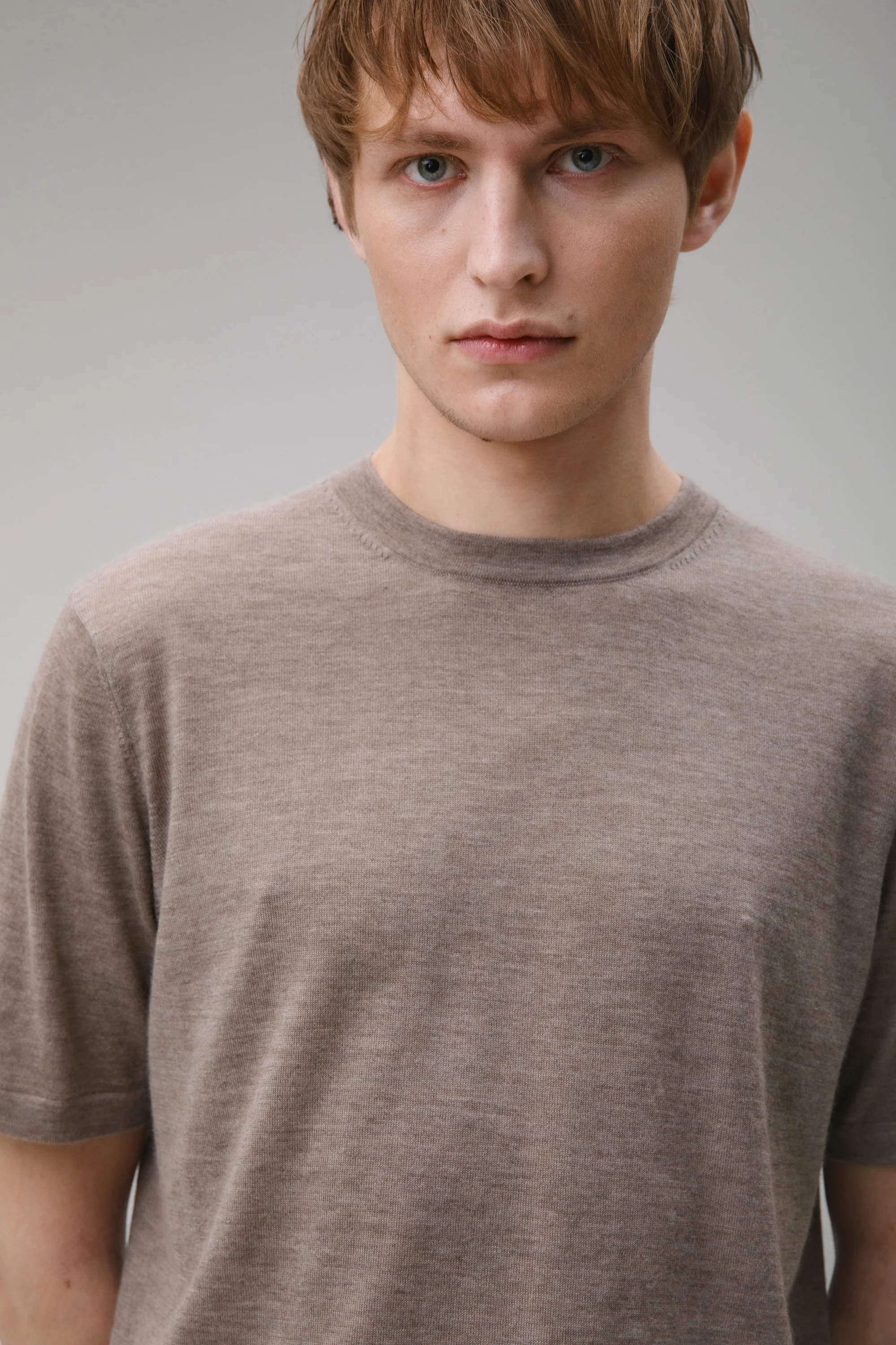 Unisex Boxy Cashmere T-Shirt - Taupe - Image 4