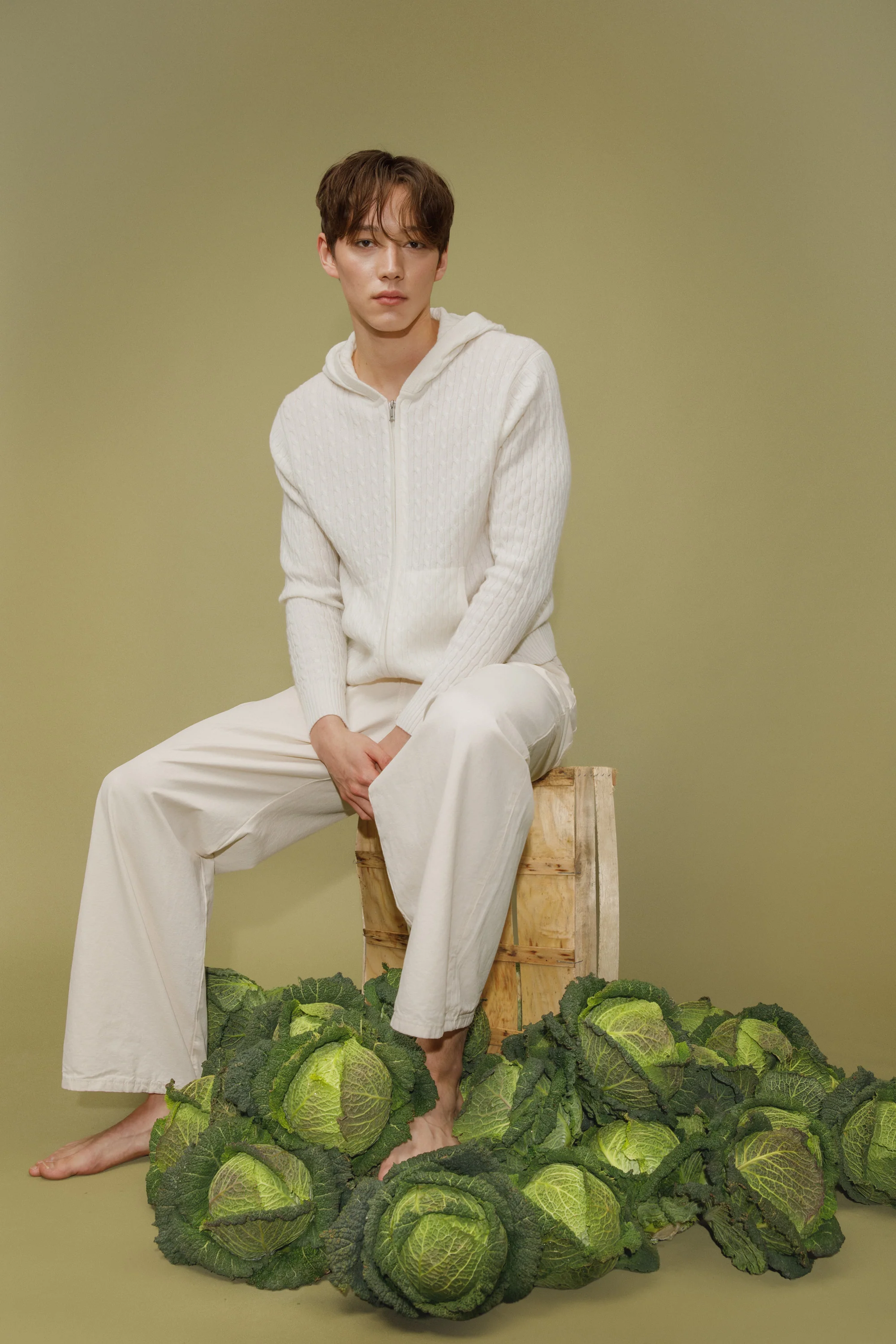 Unisex Cable Zip Cashmere Hoodie - Soft White - Image 6
