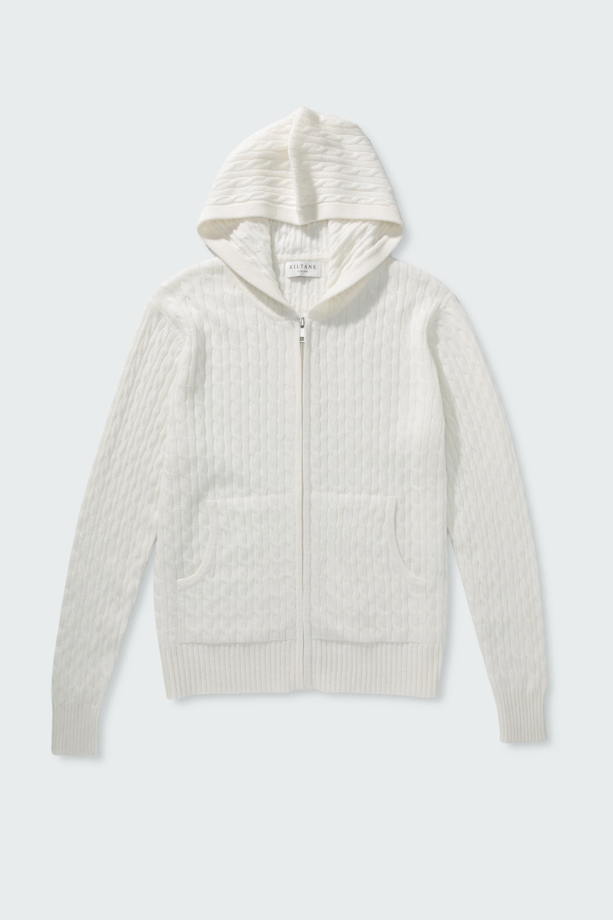 Unisex Cable Zip Cashmere Hoodie - Soft White - Image 7