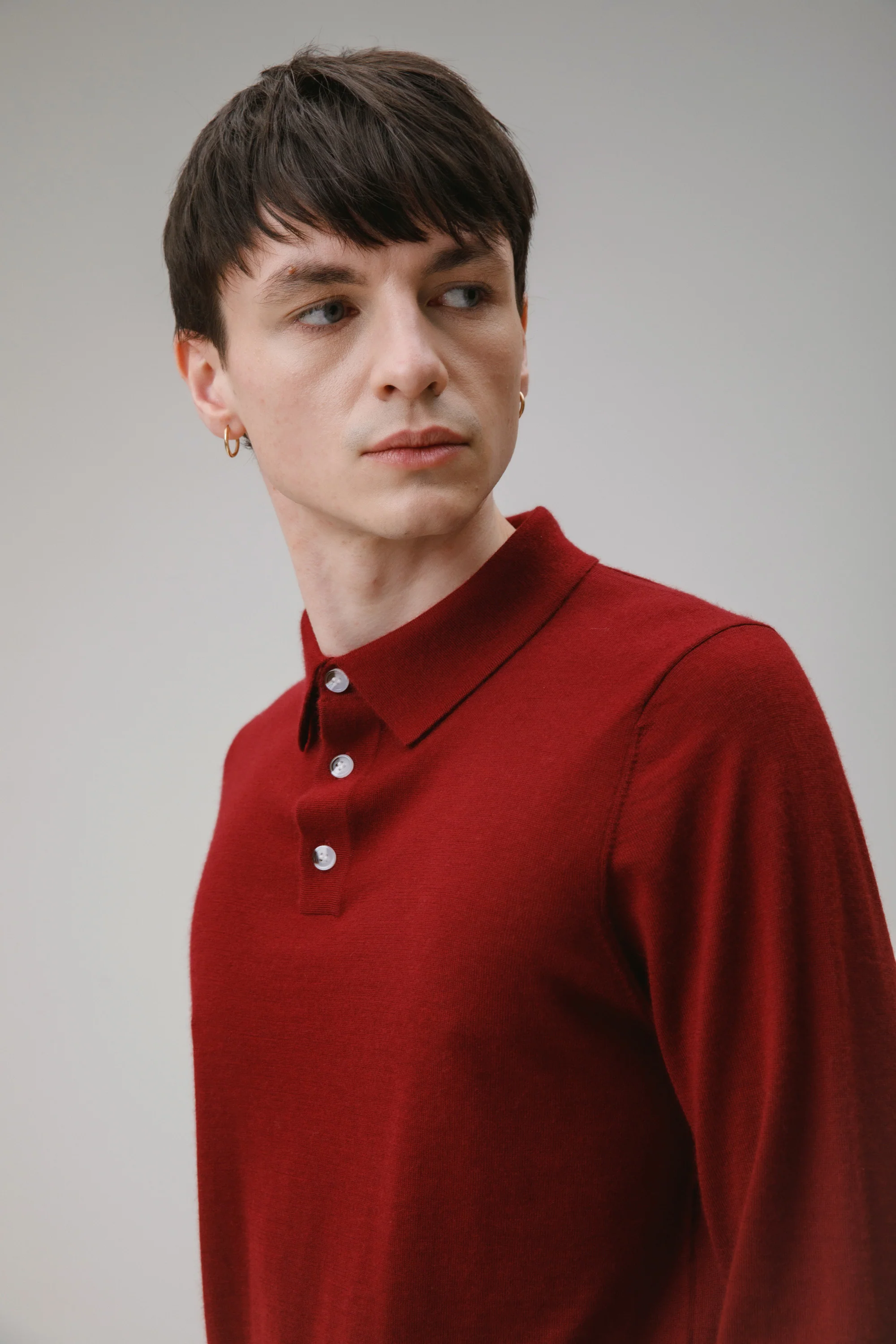 Long Sleeve Cashmere Polo - Merlot - Image 3
