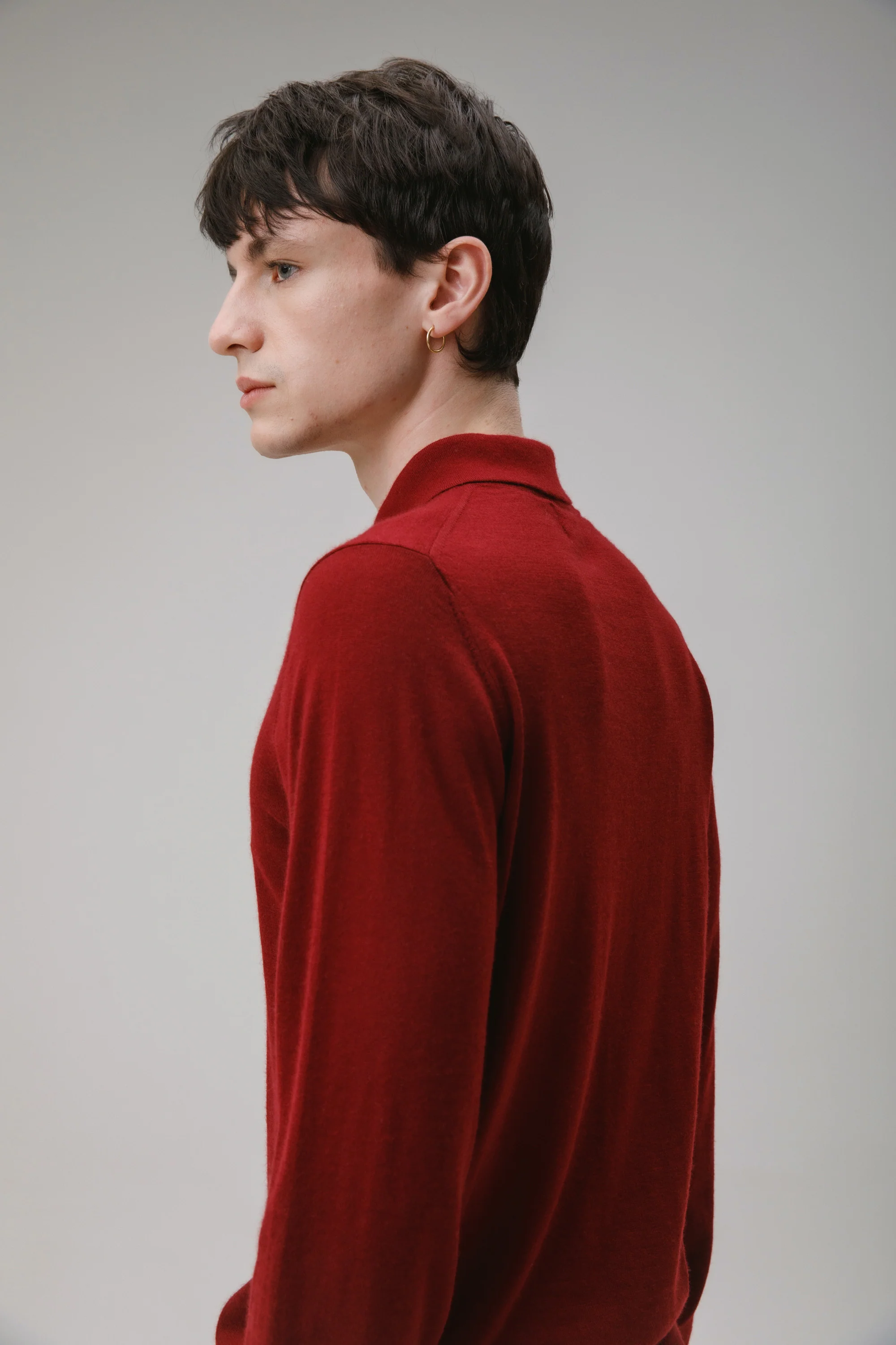 Long Sleeve Cashmere Polo - Merlot - Image 4