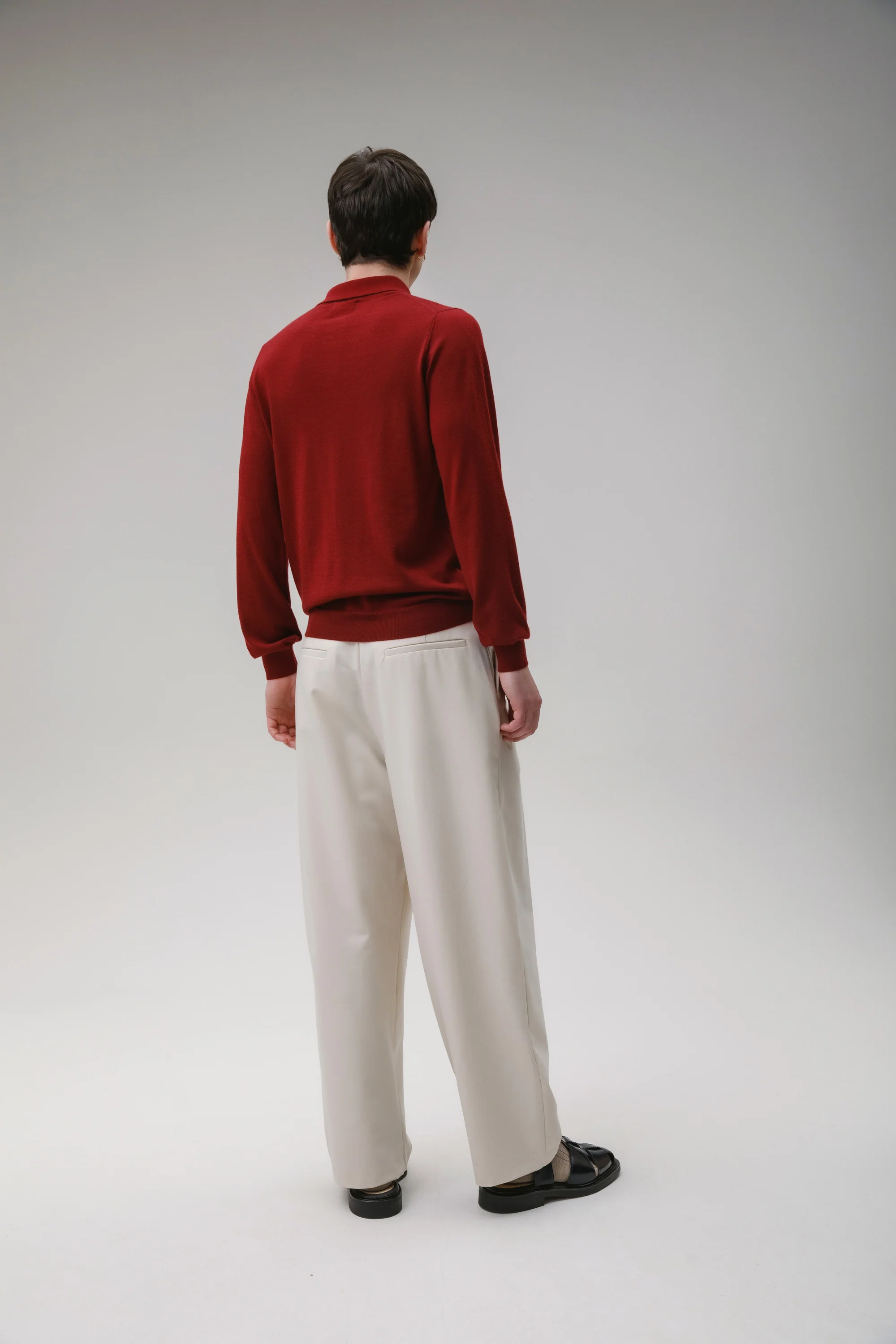 Long Sleeve Cashmere Polo - Merlot - Image 6