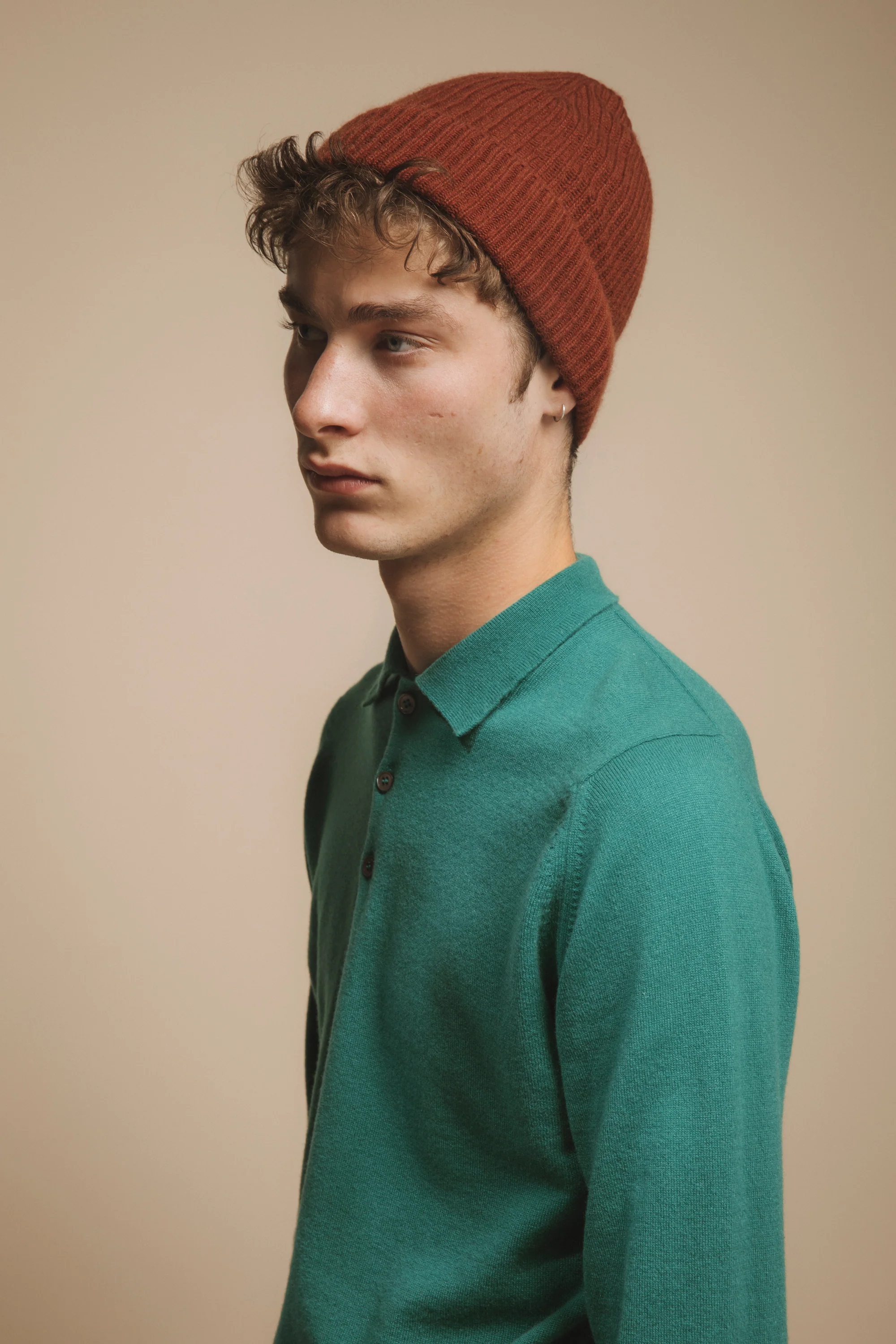 Unisex Cashmere Ribbed Beanie Hat - Clay - Image 2