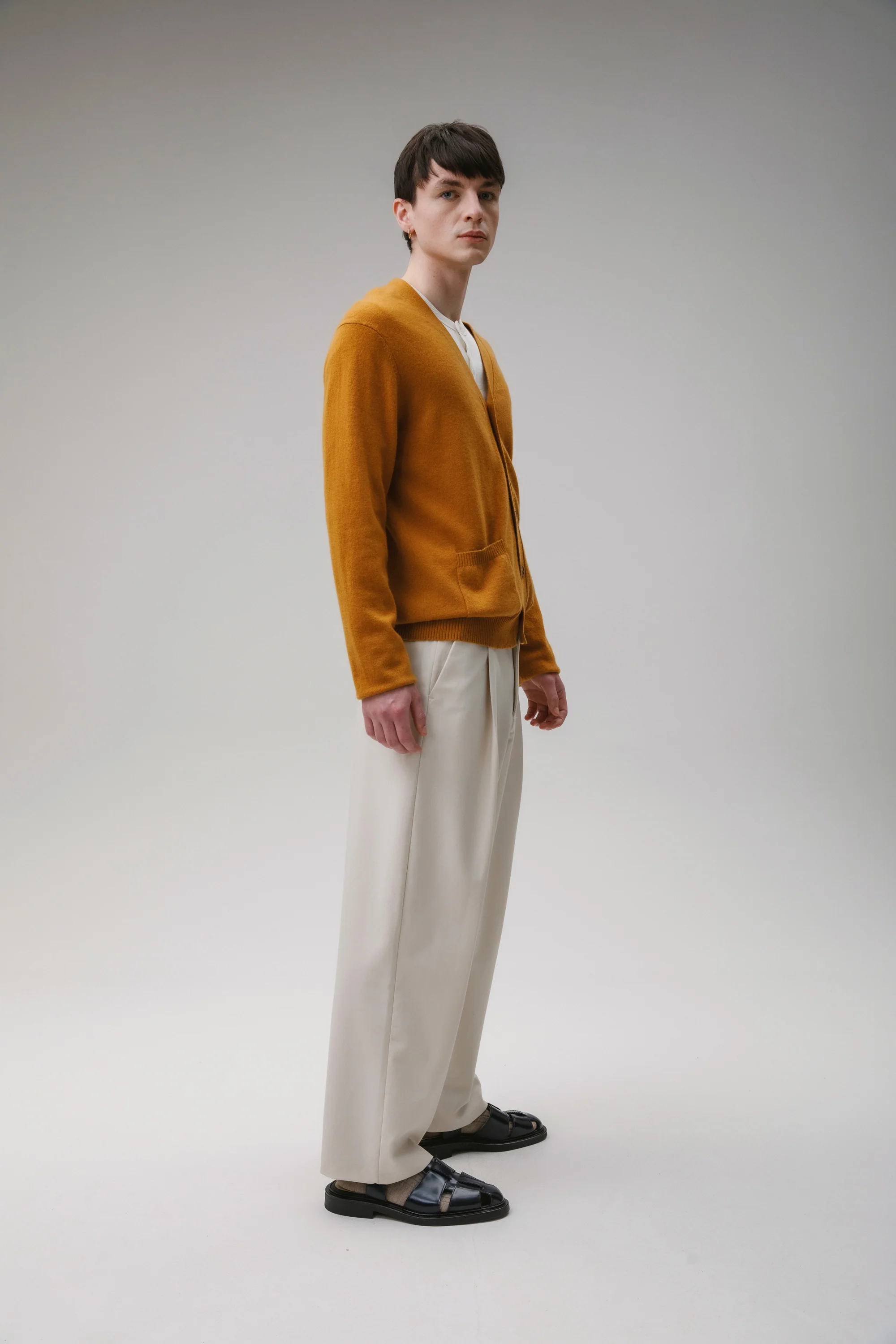 Unisex V Neck Pocket Cashmere Cardigan - Gingersnap - Image 3