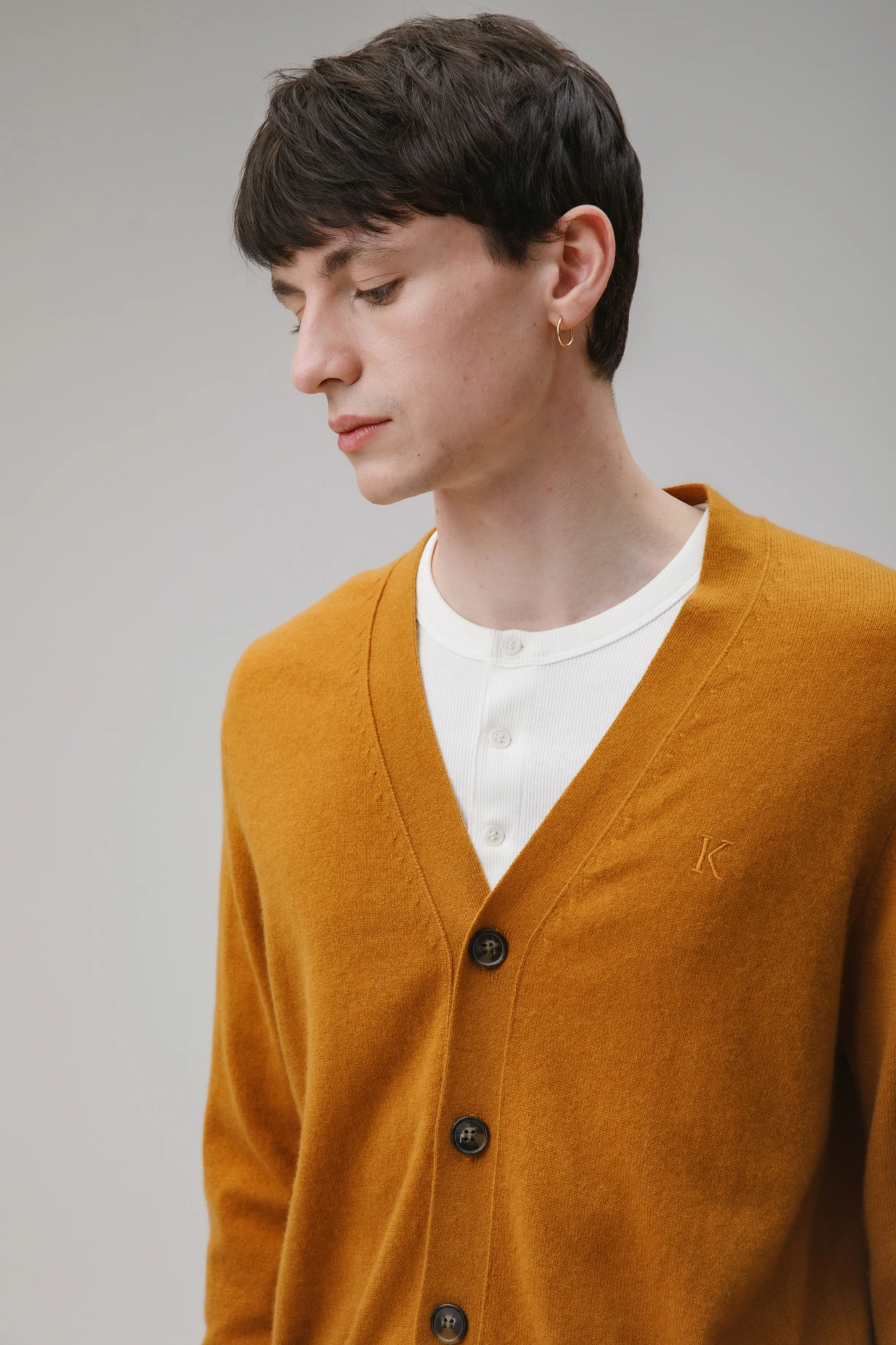 Unisex V Neck Pocket Cashmere Cardigan - Gingersnap - Image 4