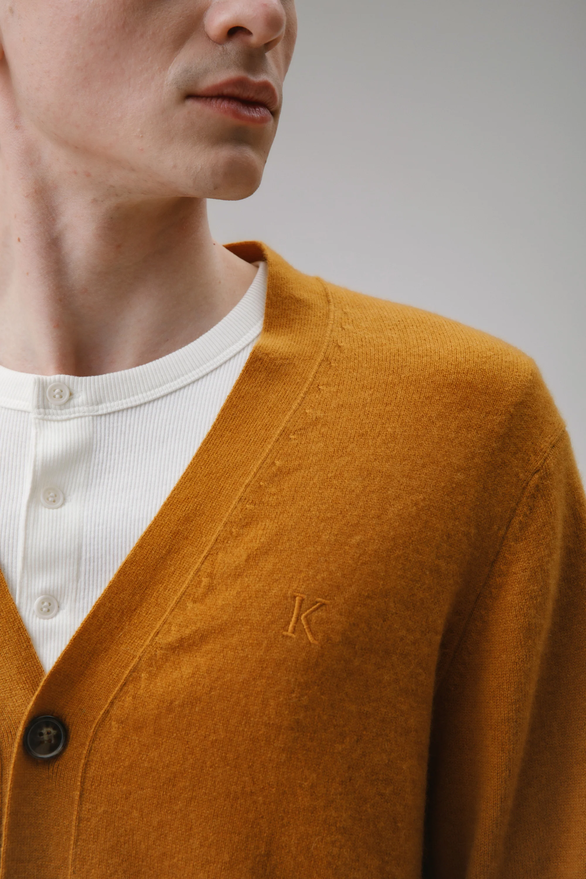 Unisex V Neck Pocket Cashmere Cardigan - Gingersnap - Image 5