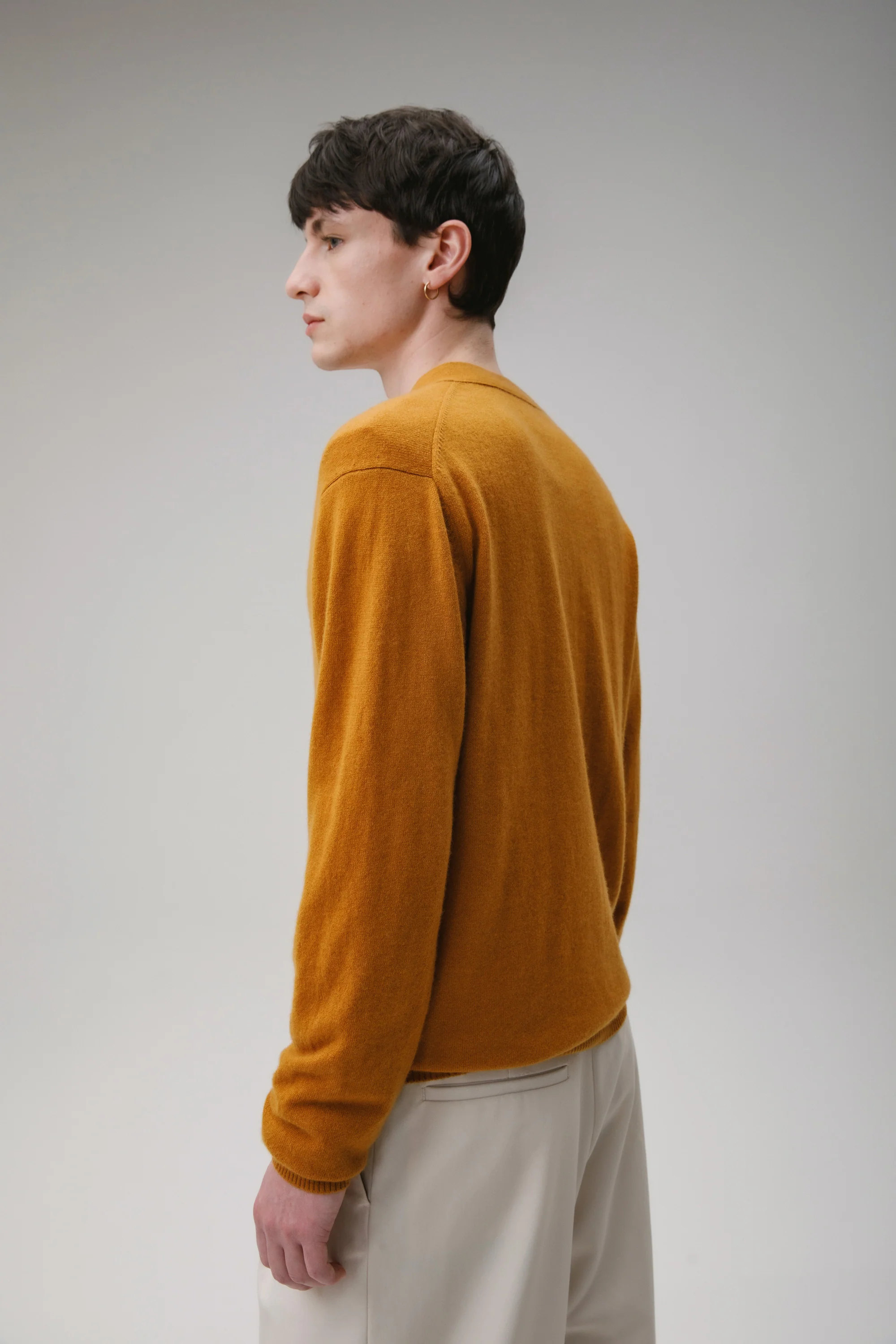 Unisex V Neck Pocket Cashmere Cardigan - Gingersnap - Image 6