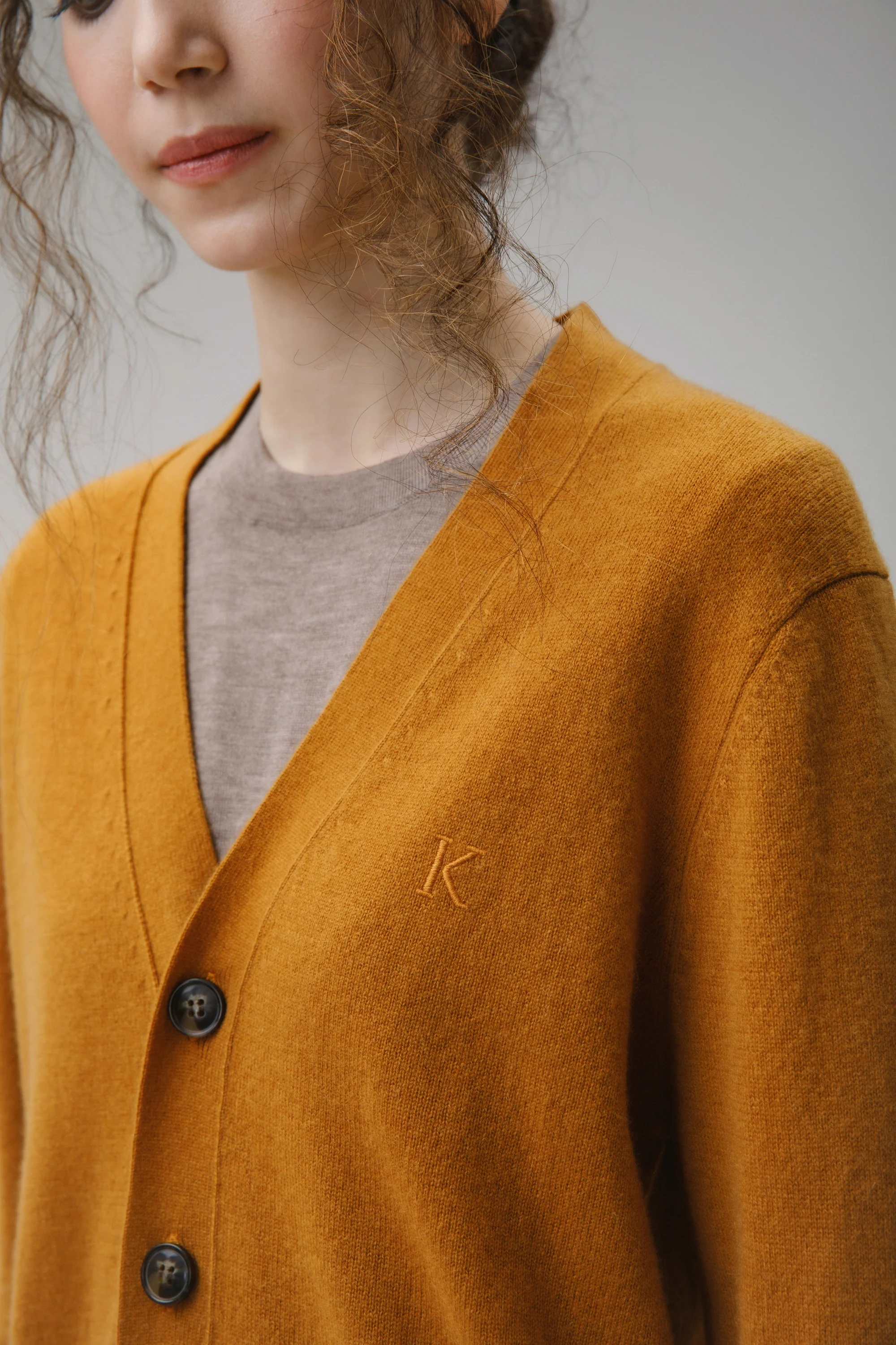 Unisex V Neck Pocket Cashmere Cardigan - Gingersnap - Image 8