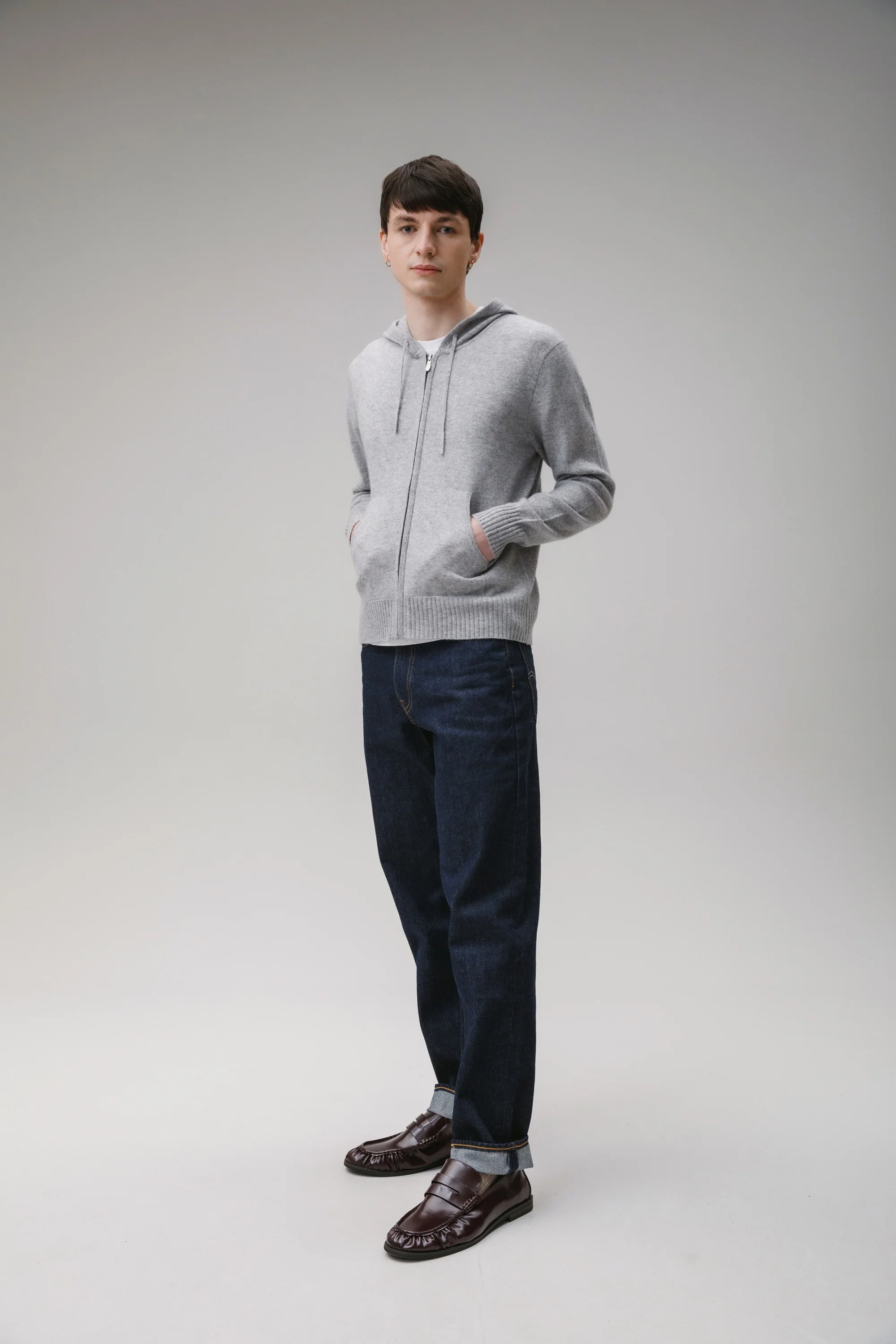 Unisex Cashmere Zip Hoodie - Light Grey