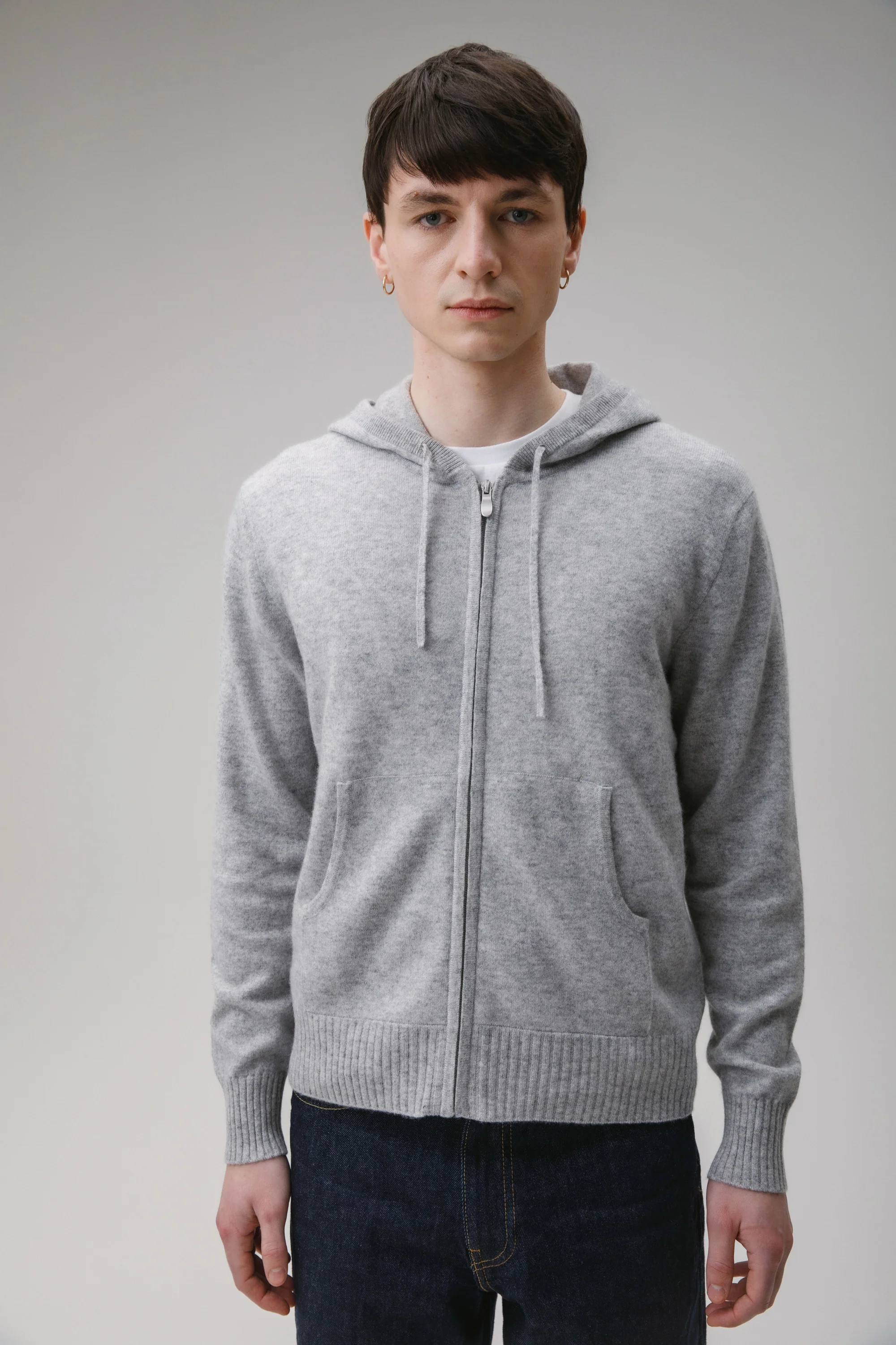 Unisex Cashmere Zip Hoodie - Light Grey - Image 2