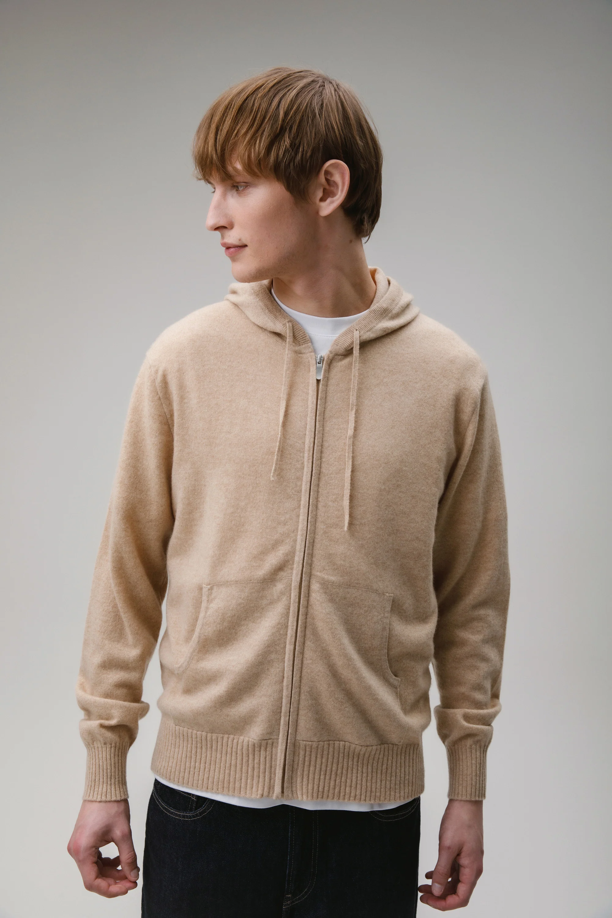 Unisex Cashmere Zip Hoodie - Vicuna - Image 2