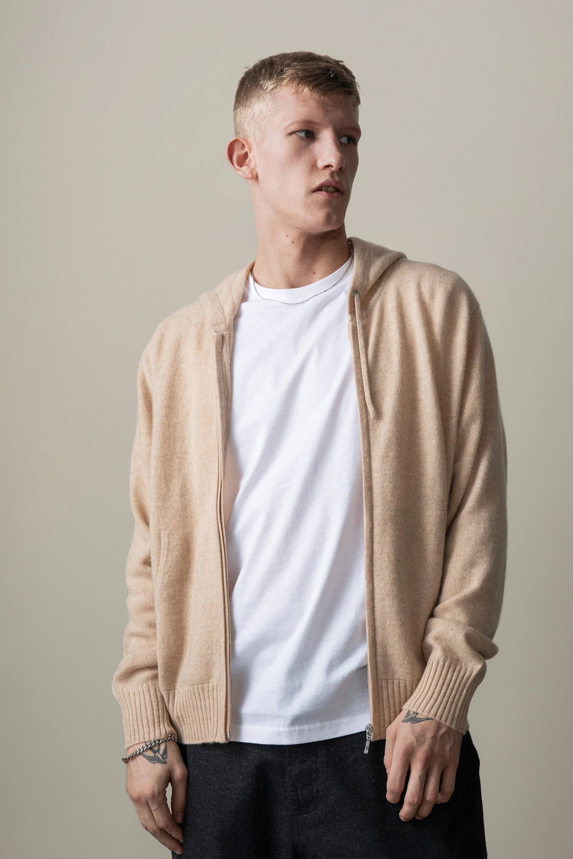 Unisex Cashmere Zip Hoodie - Vicuna - Image 7