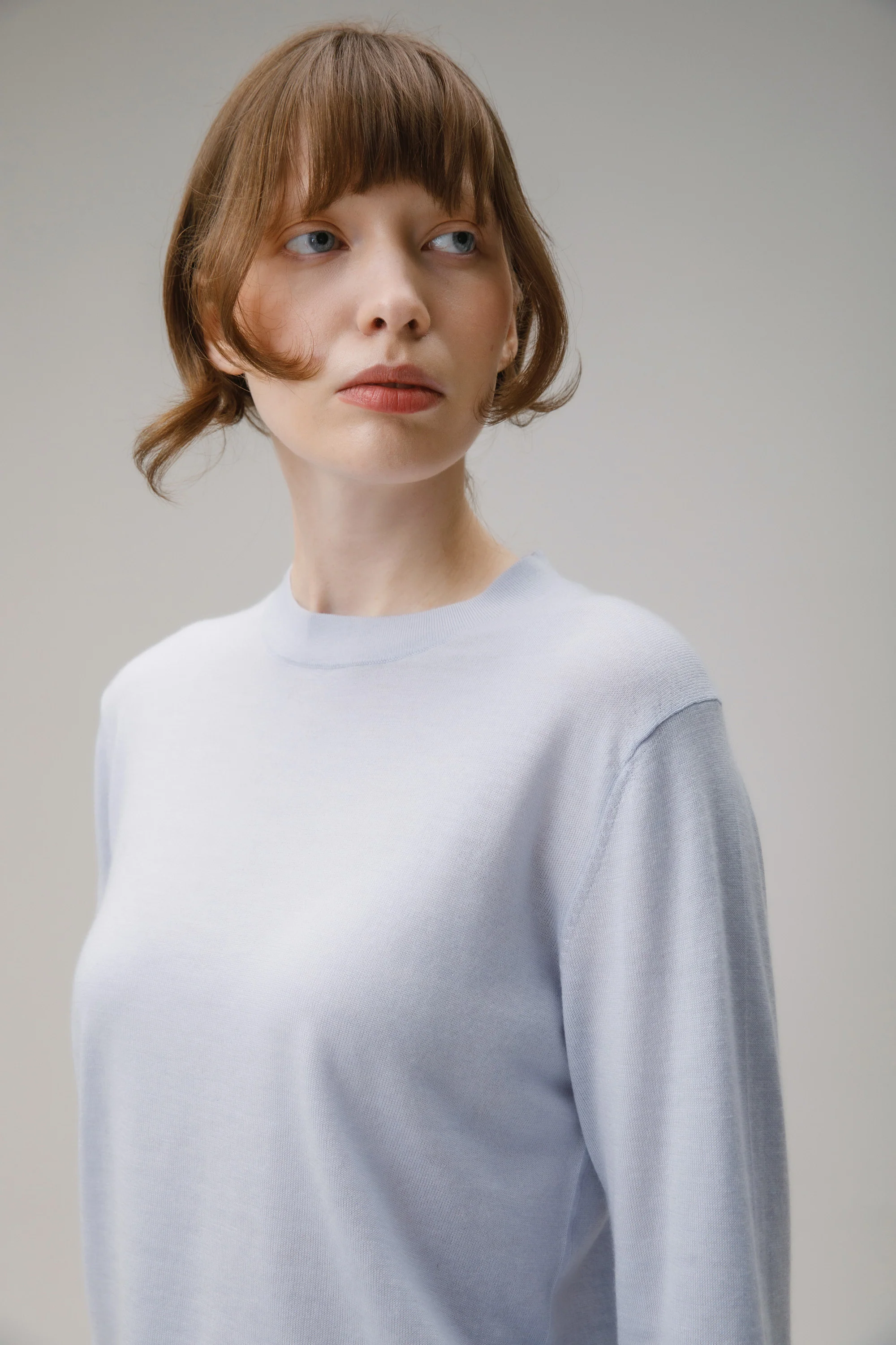 Unisex Lightweight Cashmere Crew Neck Jumper - Pale Blue - Image 3