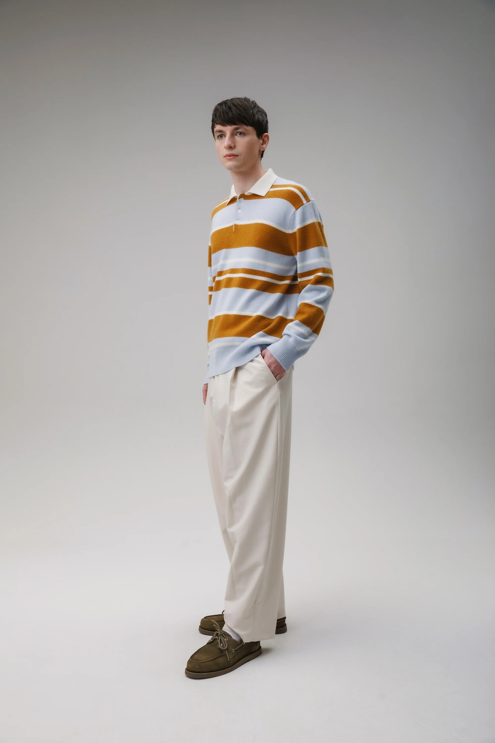 Unisex Stripe Rugby Cashmere Shirt - Blue Aura - Image 3