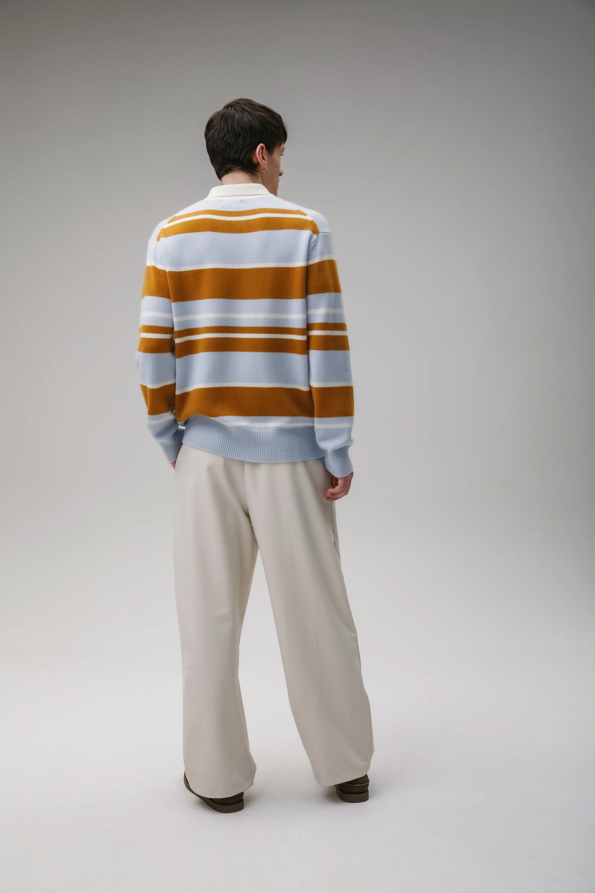 Unisex Stripe Rugby Cashmere Shirt - Blue Aura - Image 4