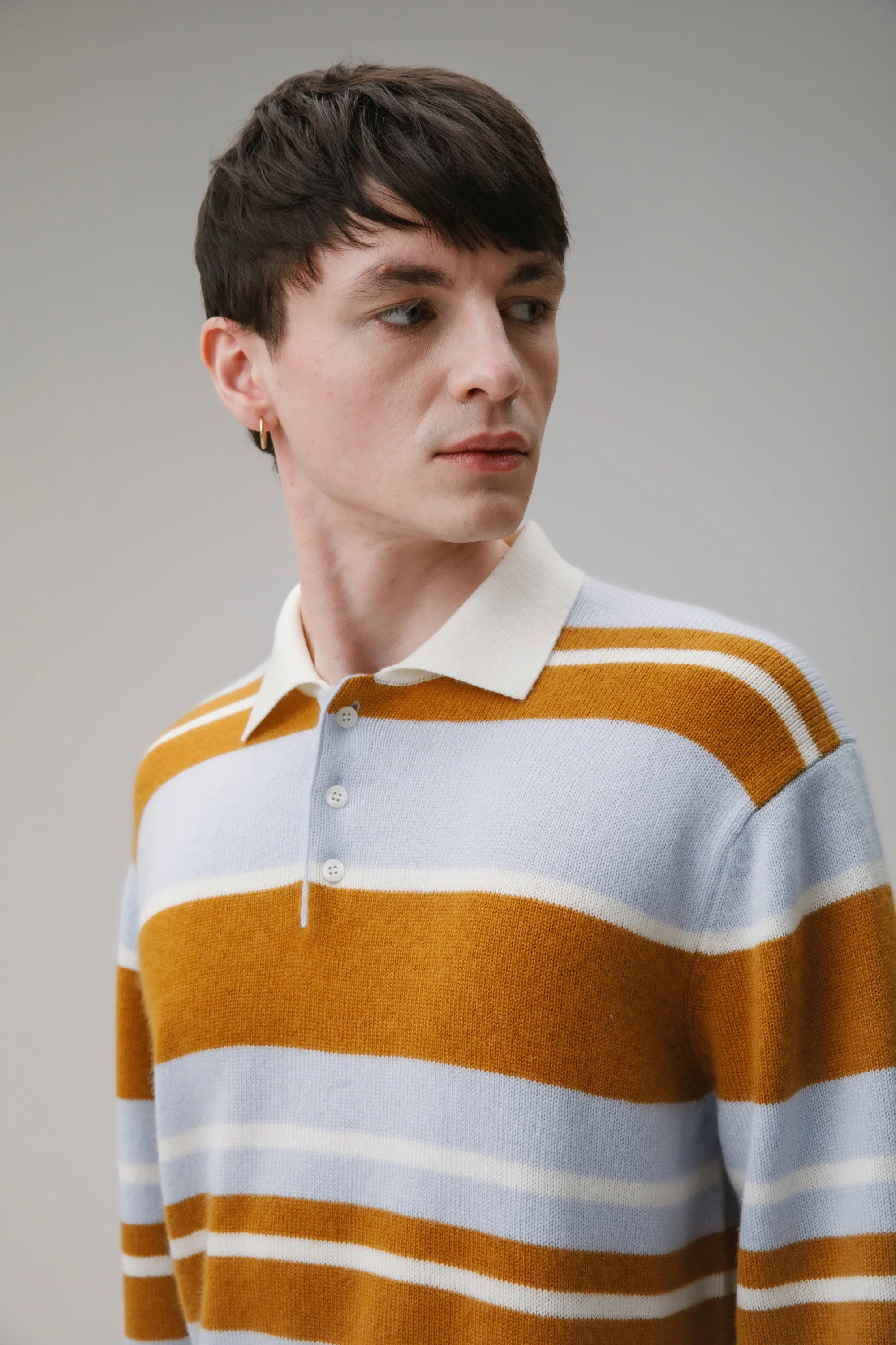 Unisex Stripe Rugby Cashmere Shirt - Blue Aura - Image 5