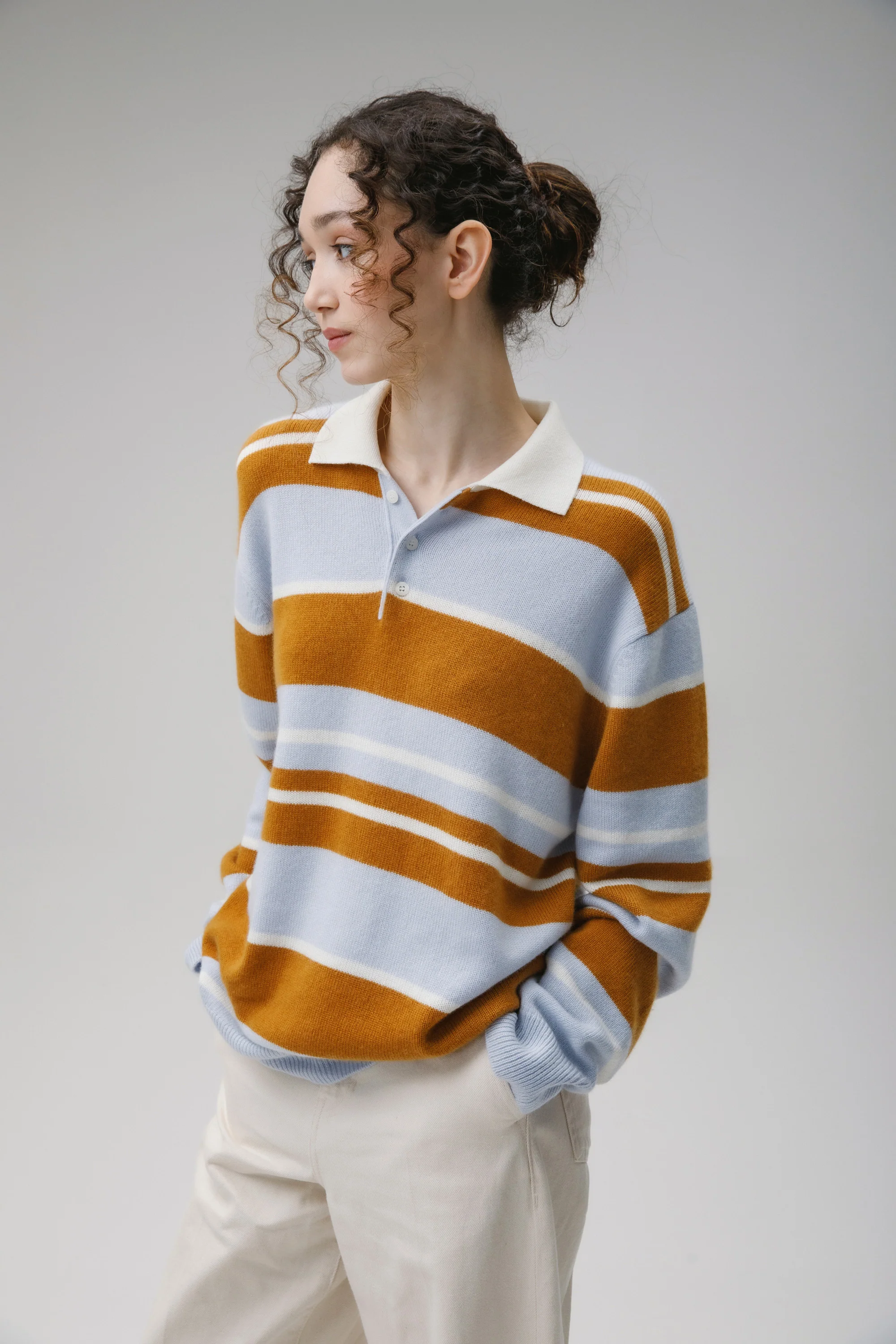 Unisex Stripe Rugby Cashmere Shirt - Blue Aura - Image 6