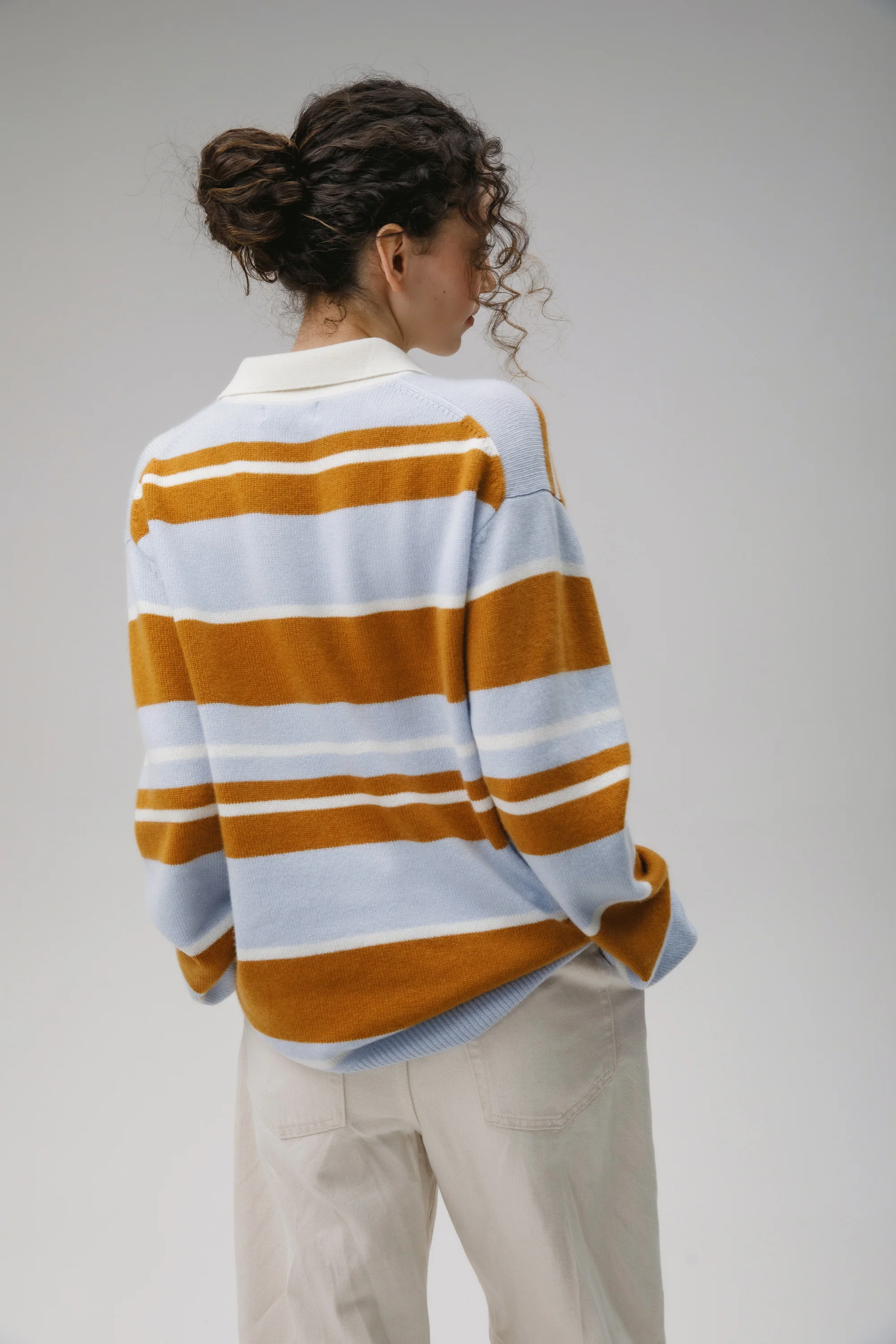 Unisex Stripe Rugby Cashmere Shirt - Blue Aura - Image 7