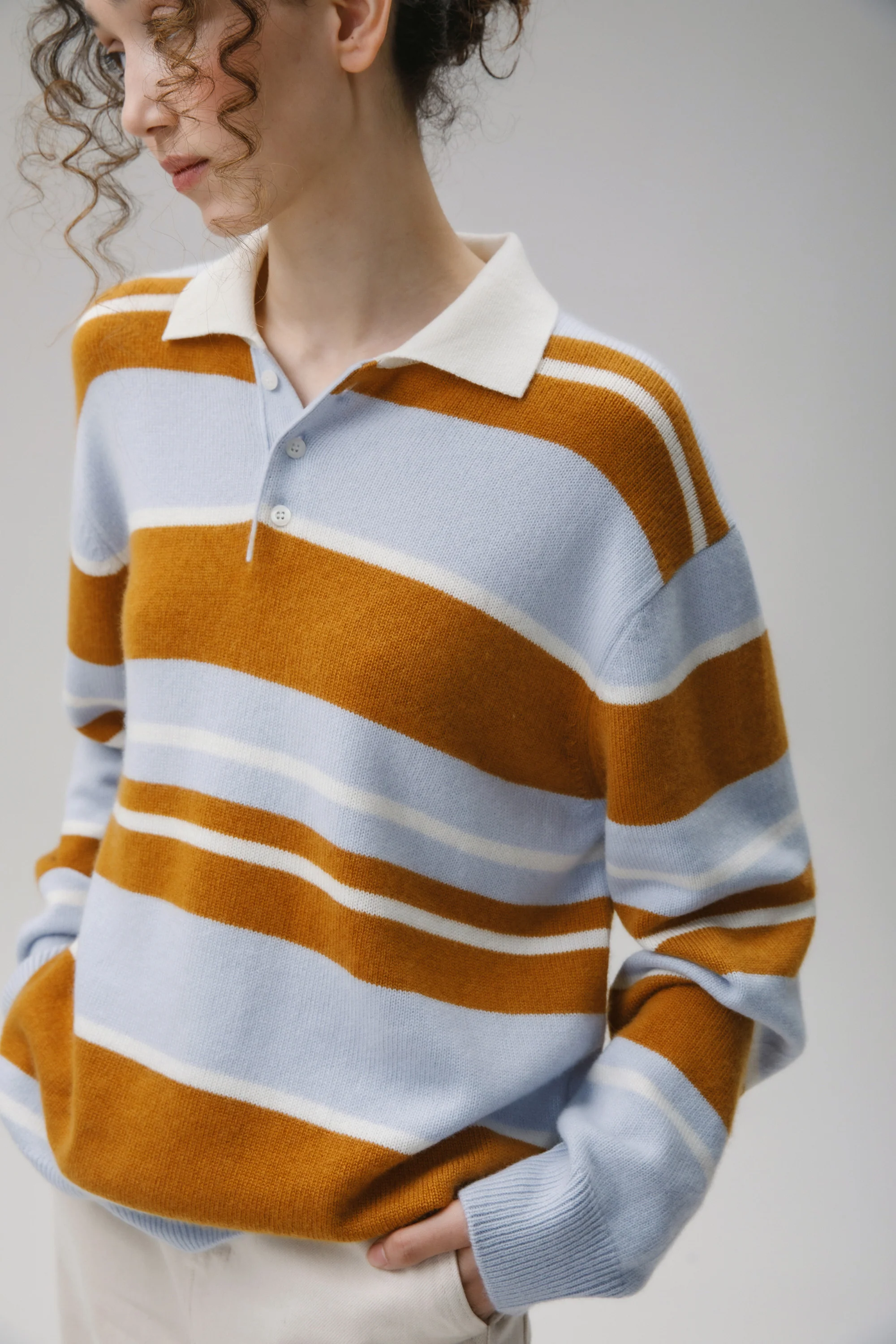 Unisex Stripe Rugby Cashmere Shirt - Blue Aura - Image 8