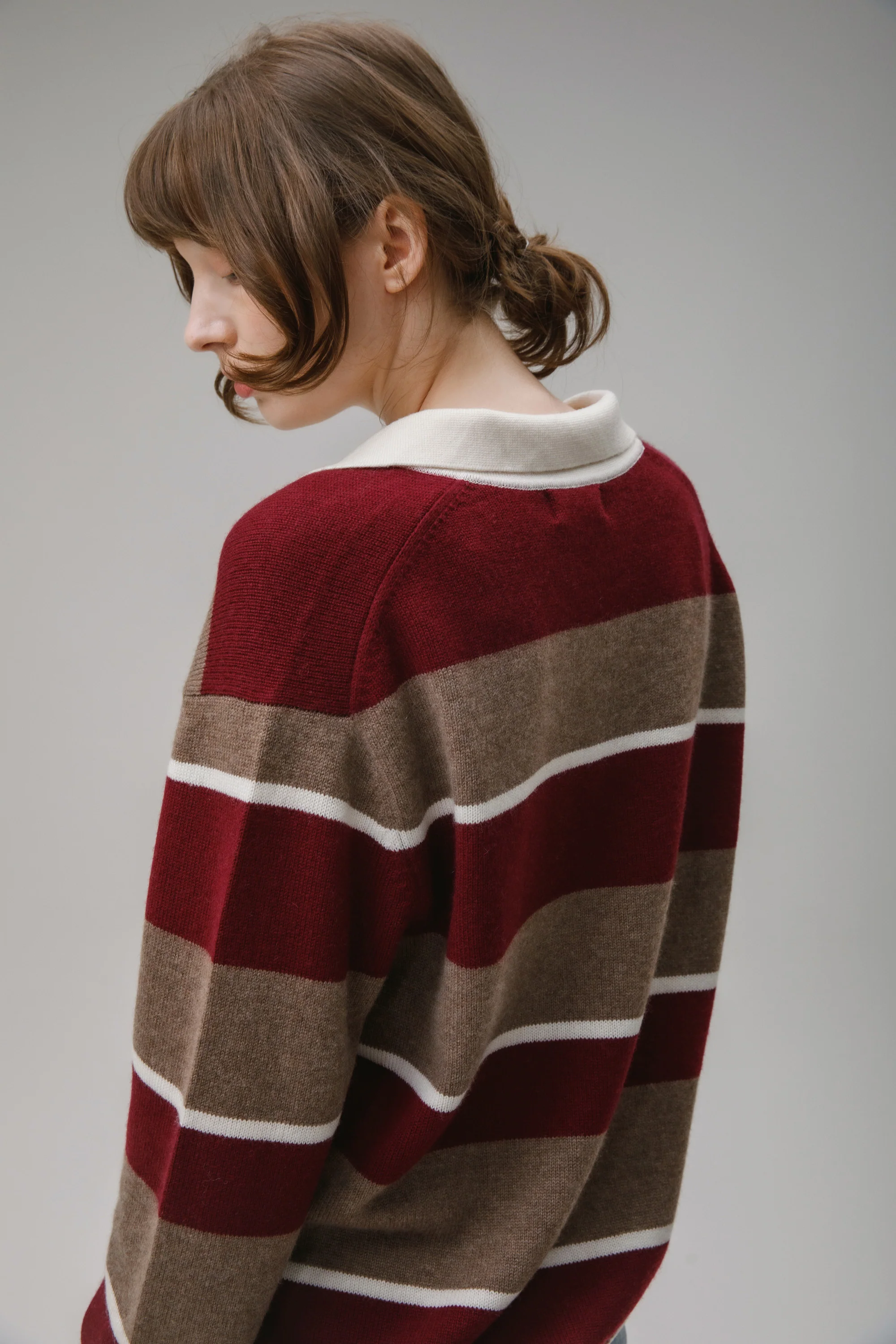 Unisex Stripe Rugby Cashmere Shirt - Squirrel - Image 3