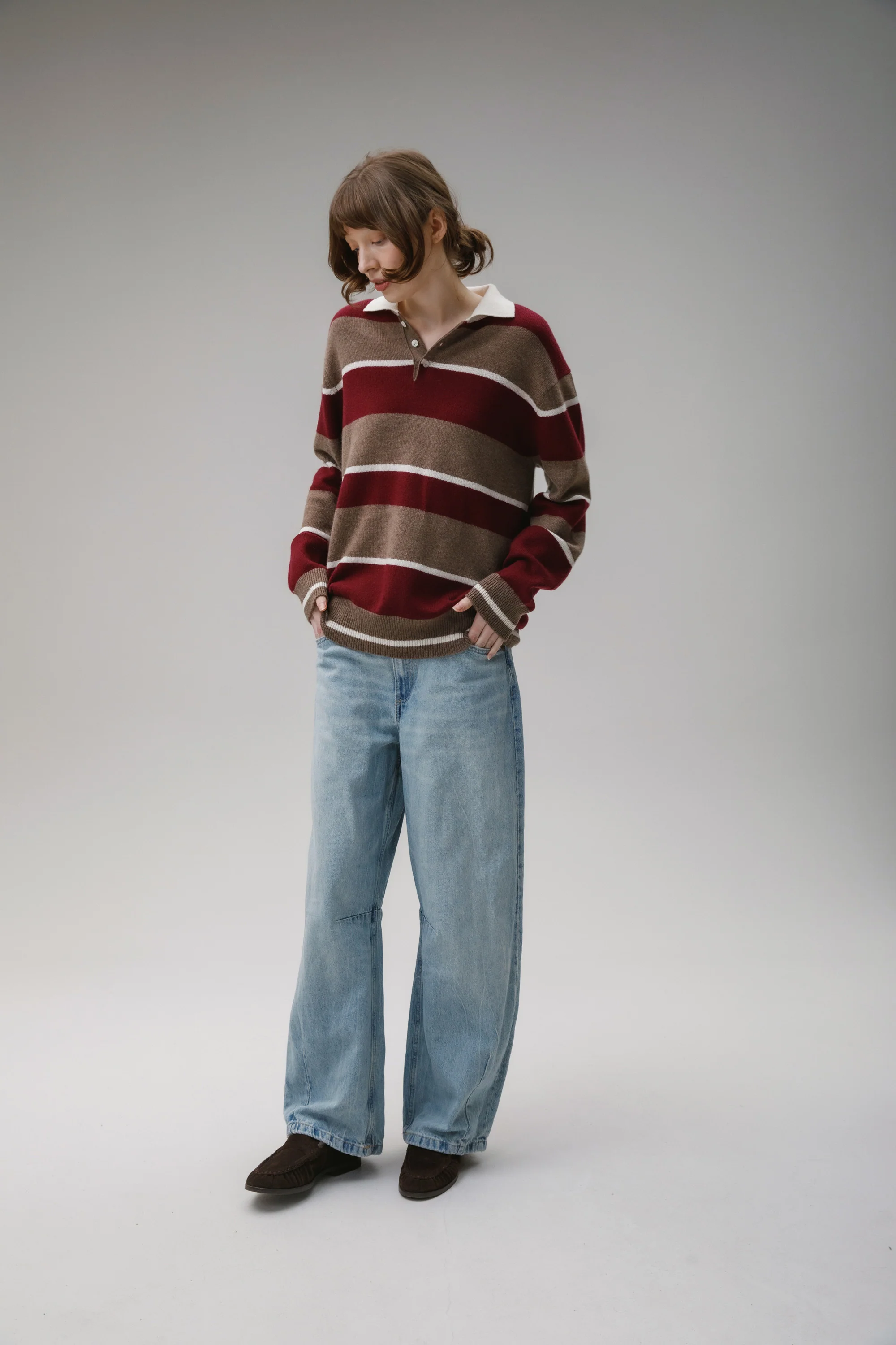Unisex Stripe Rugby Cashmere Shirt - Squirrel - Image 4