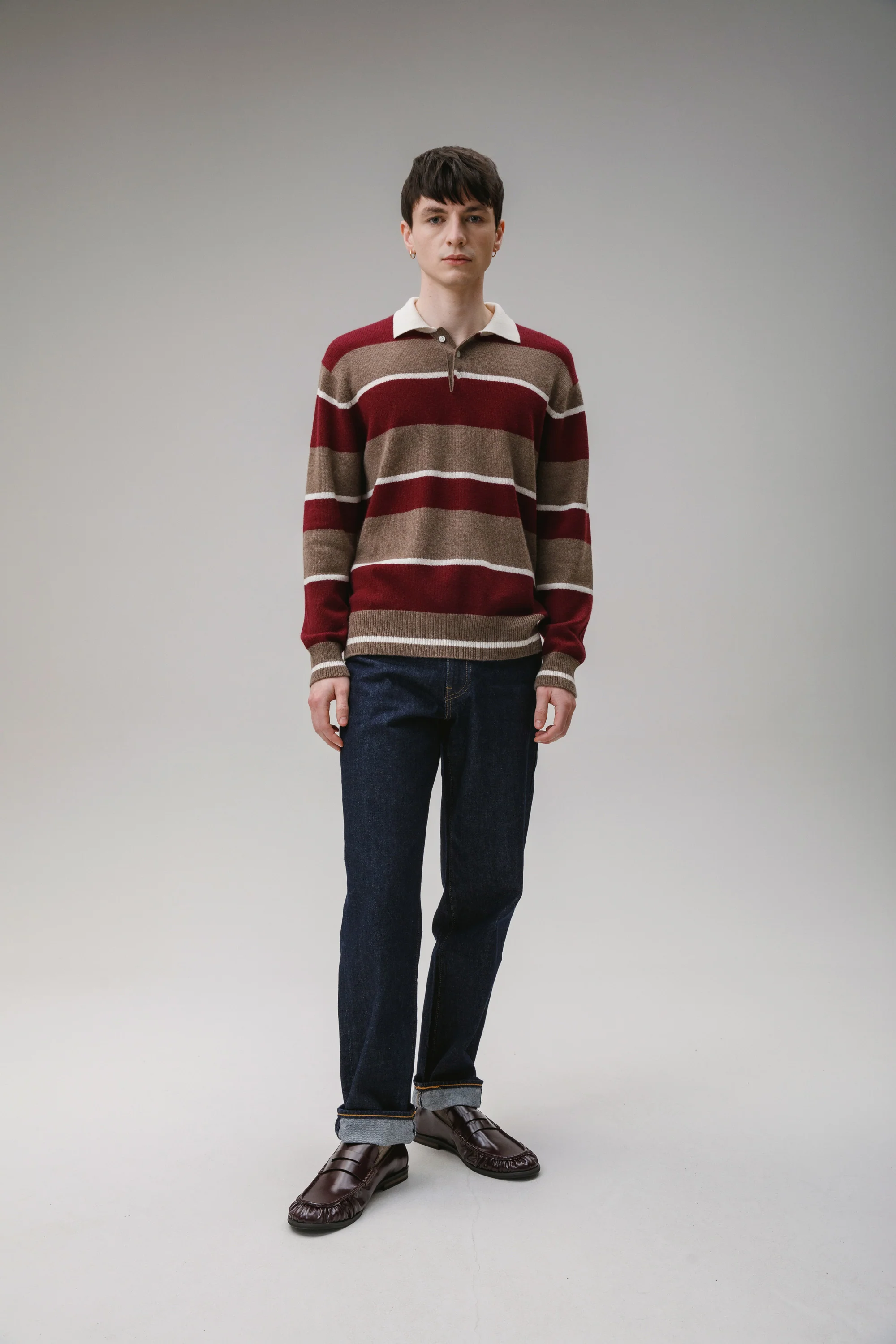 Unisex Stripe Rugby Cashmere Shirt - Squirrel - Image 5