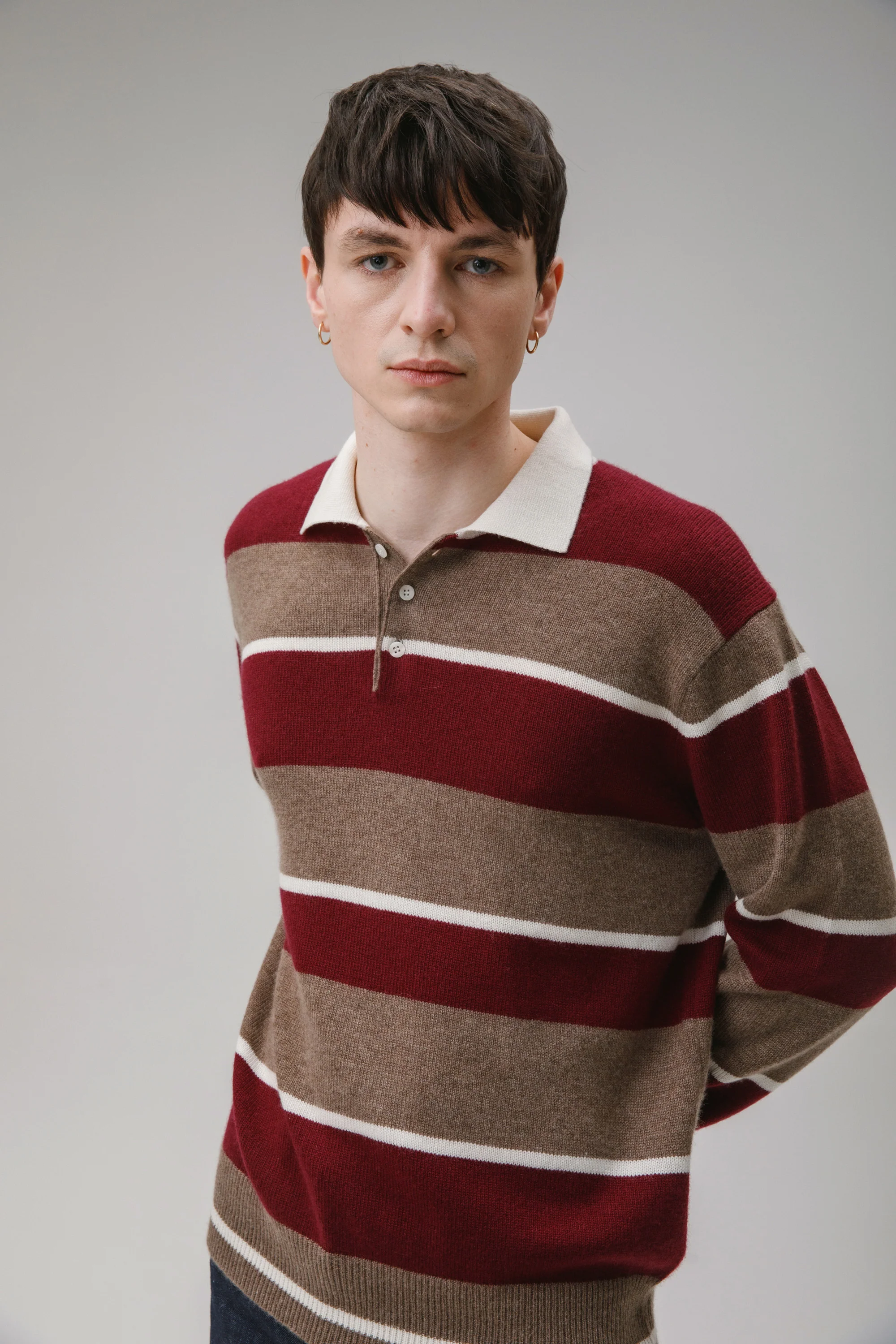 Unisex Stripe Rugby Cashmere Shirt - Squirrel - Image 6