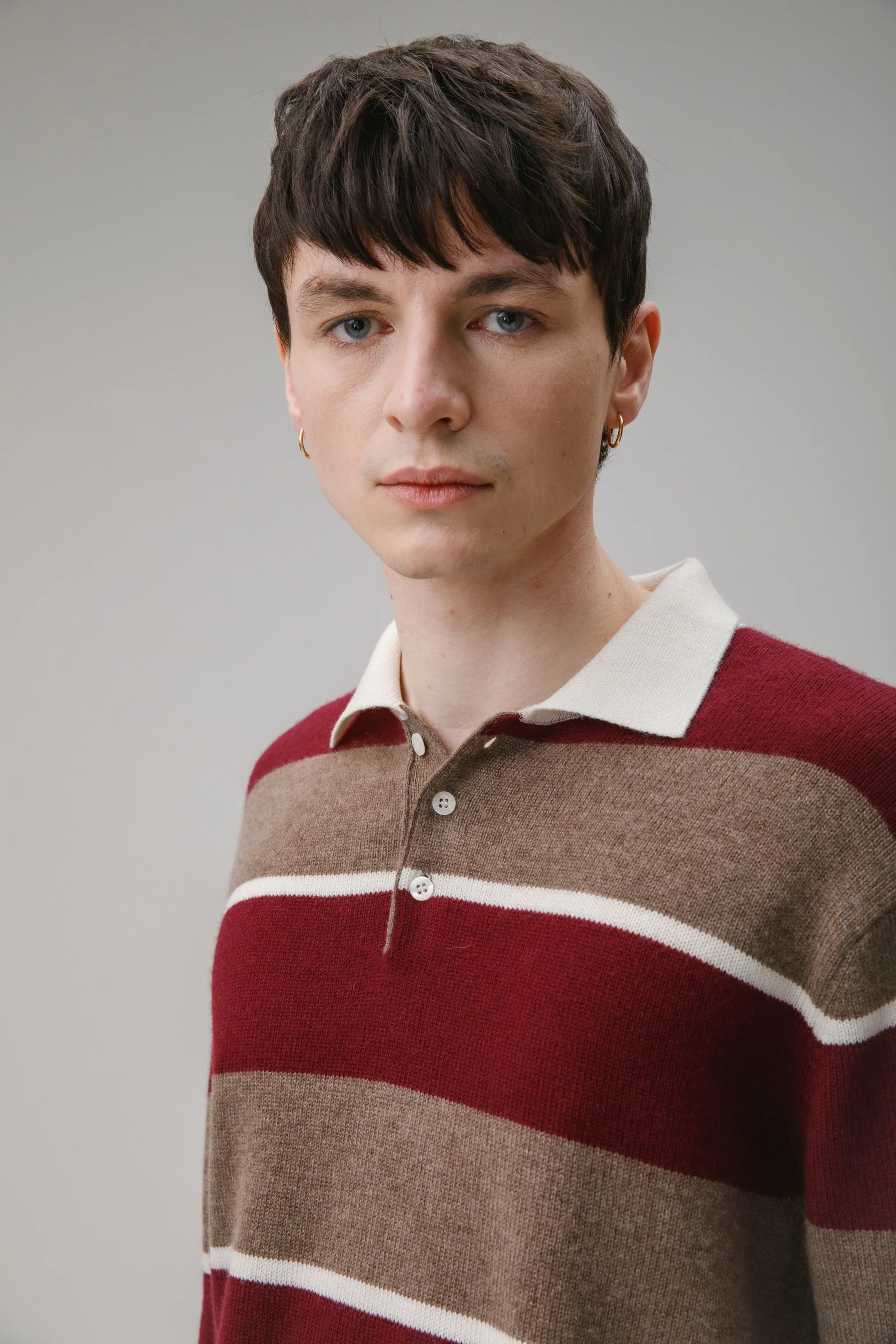 Unisex Stripe Rugby Cashmere Shirt - Squirrel - Image 7