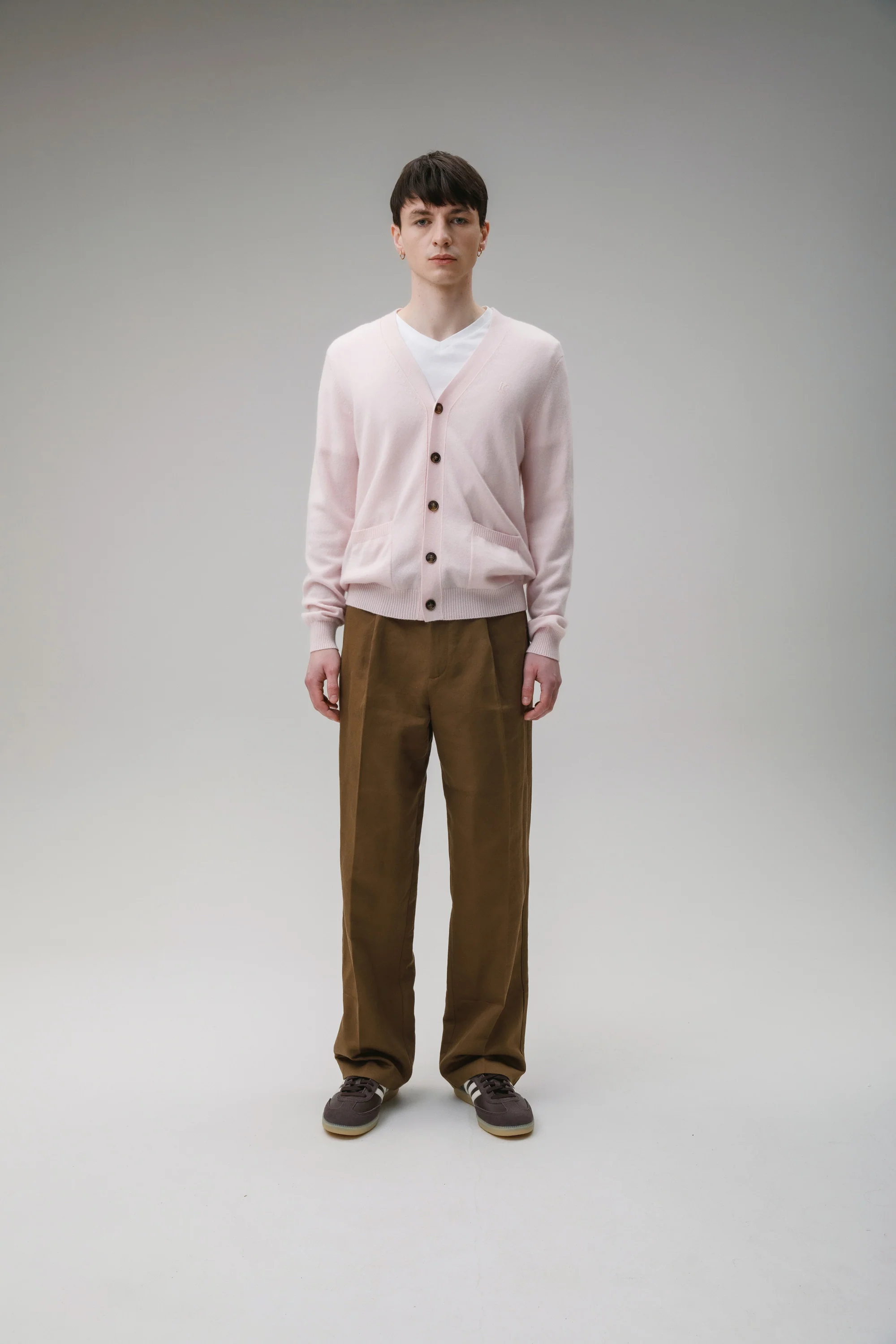 Unisex V Neck Pocket Cashmere Cardigan - Pale Pink - Image 6