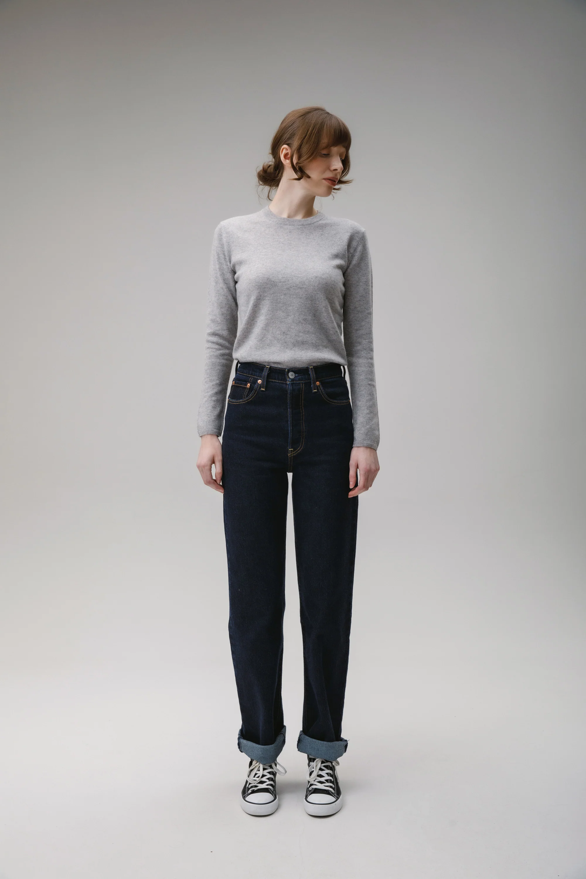 Women's Cashmere Crew Neck Jumper - Light Grey - Image 2